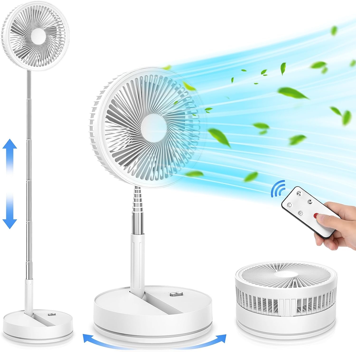 Oscillante Ventilatore a Piantana Silenzioso con Telecomando, 9'' Portatile Pieghevole Tavolo/In piedi Ventilatore con 4 Velocit脿/Timer, 7200mAh USB Ricaricabile Fan per Camera da Letto Viaggio