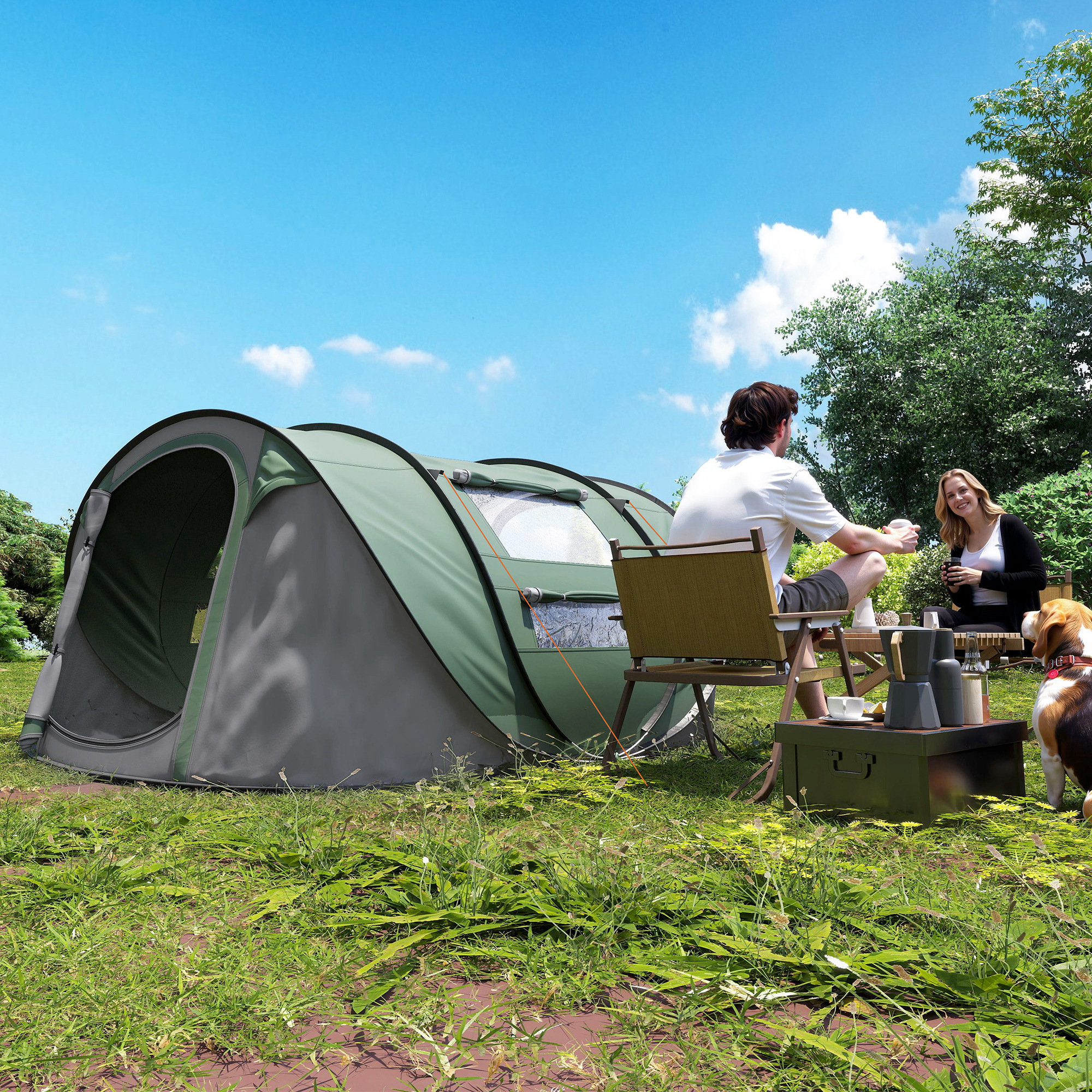 Outsunny Campingzelt für 4-5 Personen Dunkelgrün