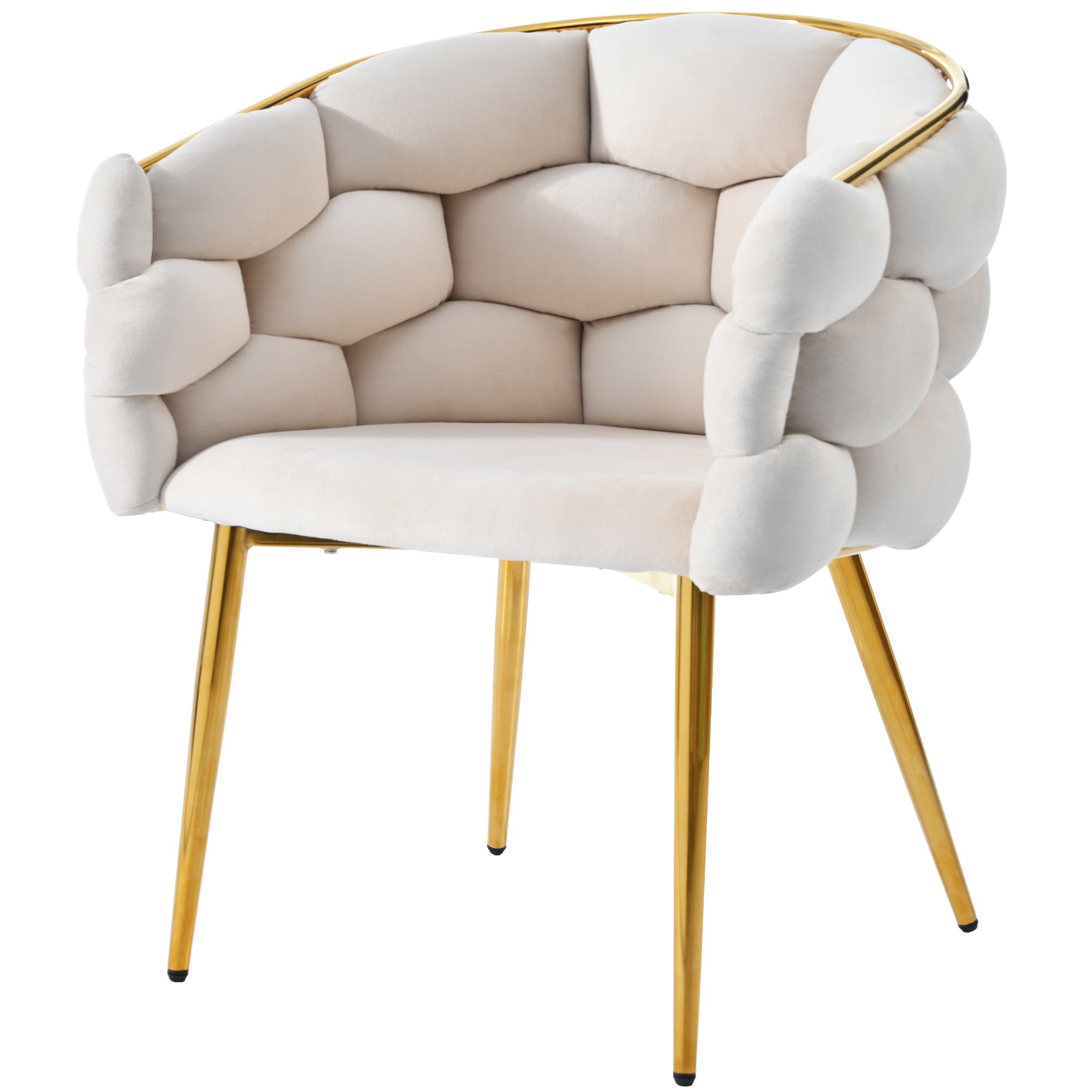 Luxus-Stuhl in Samtoptik mit Goldglanz-Rückengestell, Komfort-Rückenschutz, weichem Gewebe und verstellbaren Vorderbeinstützen, 70×47×80 cm, Beige