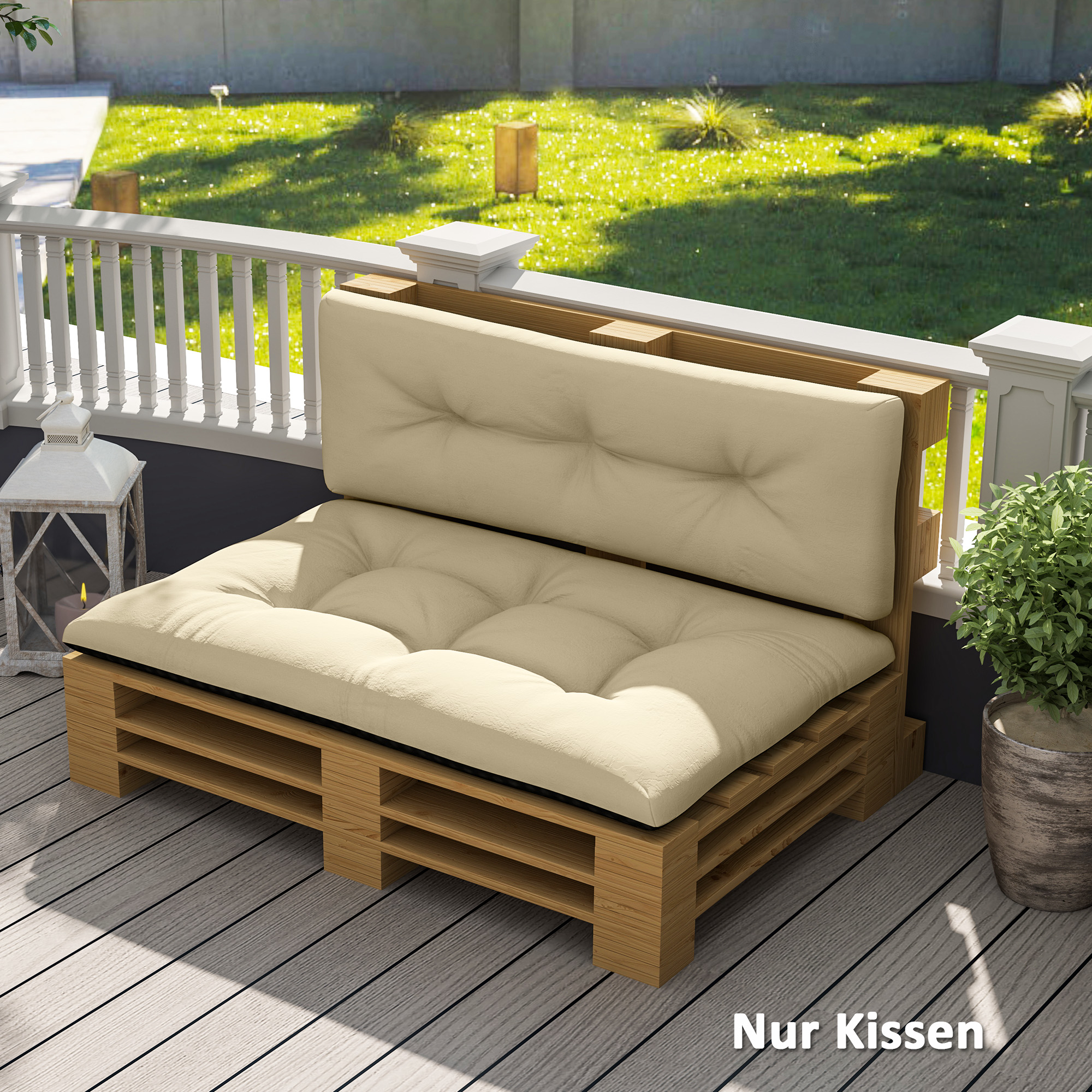 Outsunny Palettenkissen 2er Set Sitzkissen Palettenpolster mit Getuftetem Design Rückenlehne 120 x 77 x 10 cm Beige