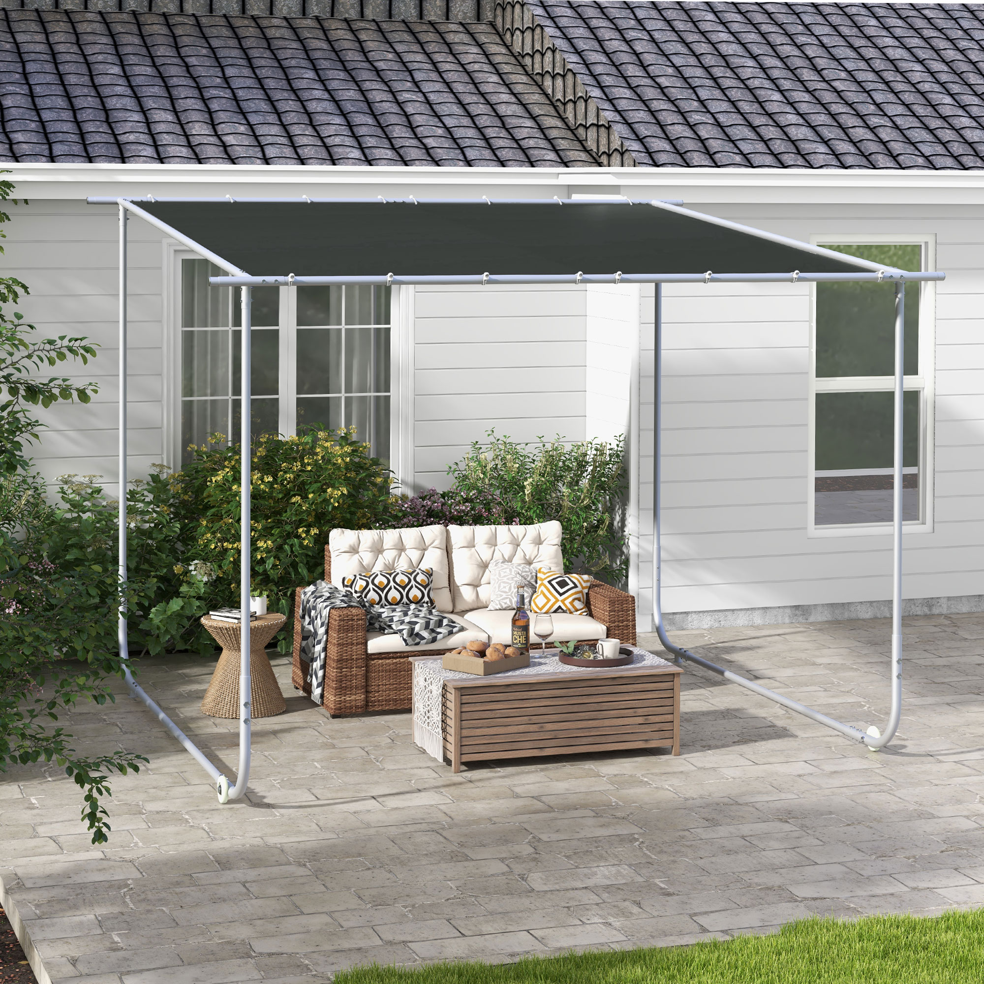 Outsunny Mobiler Pavillon, mit Rädern, inklusive Sandsäcke, Metallrahmen, 3x3m, Grau