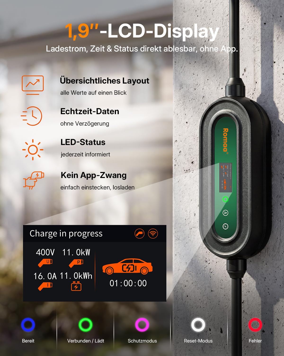 Mobile Wallbox 11 kW mit App und 1,9