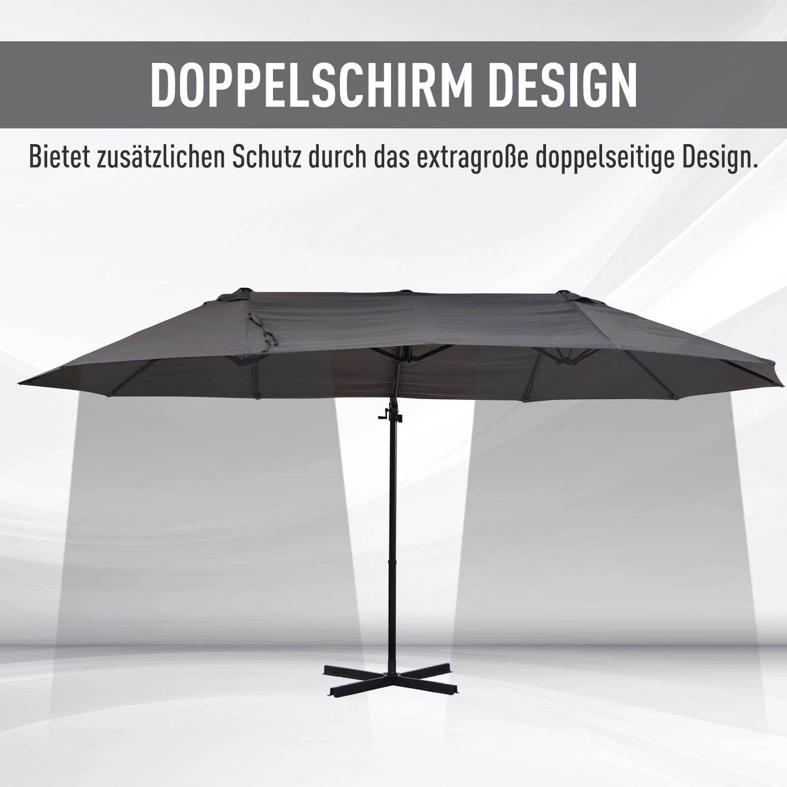 parasol met zwengel dubbele parasol tuinparasol zonwering metaal grijs