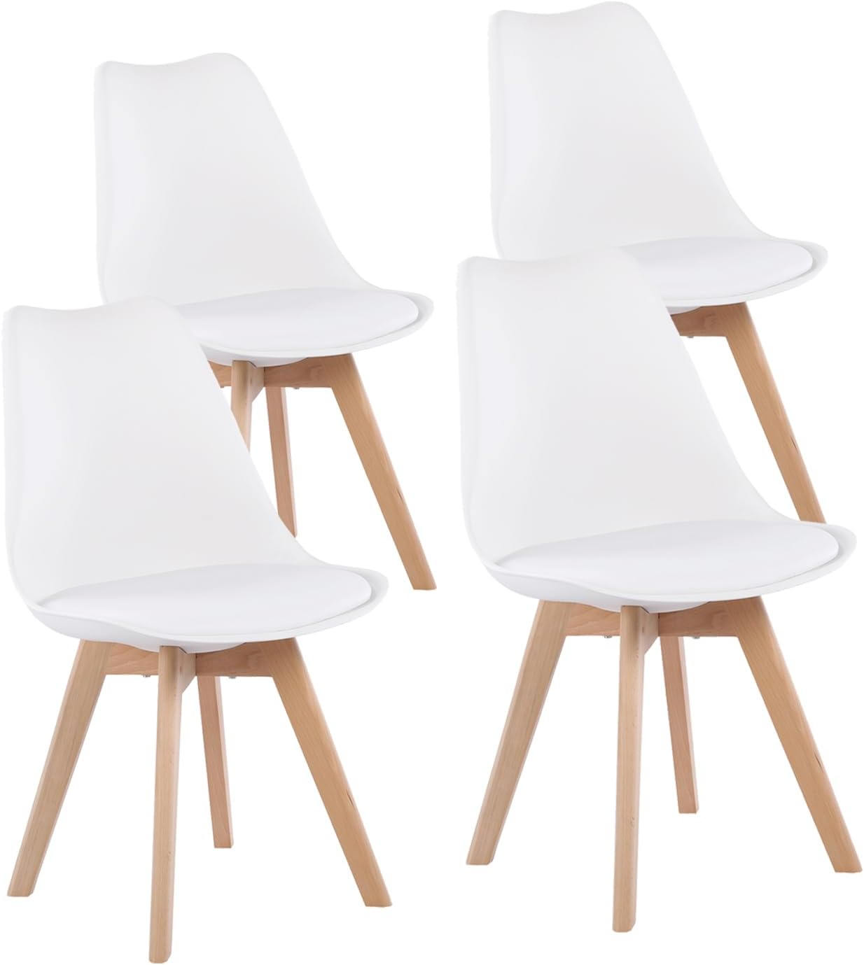 EGGREE Set of 4 Dining Office Chair with Solid Beech Legs Armless Chairs Padded Design for Maximum Comfort White