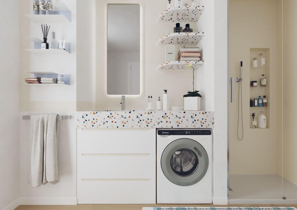 CANDY MINIAQUA CW50-BP12307G-S, LAVATRICE A CARICA FRONTALE, 5 KG, 1200 GIRI, Programmi rapidi, Antipiega, Partenza ritardata, Grigio/Bianco, 70x51x45 [Classe di efficienza energetica A]