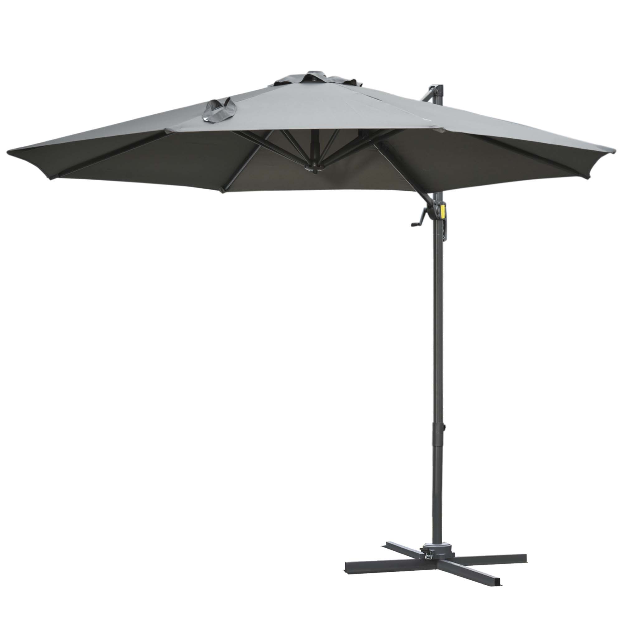 Outsunny Sonnenschirm mit Schwenkarm, neigbarer achteckiger Sonnenschirm, 360° drehbar, mit Kreuzfuß, 8 Streben, Kurbel, Aluminiumrahmen, Epoxidstahl, Ø 3 x 2,5H m, Dunkelgrau