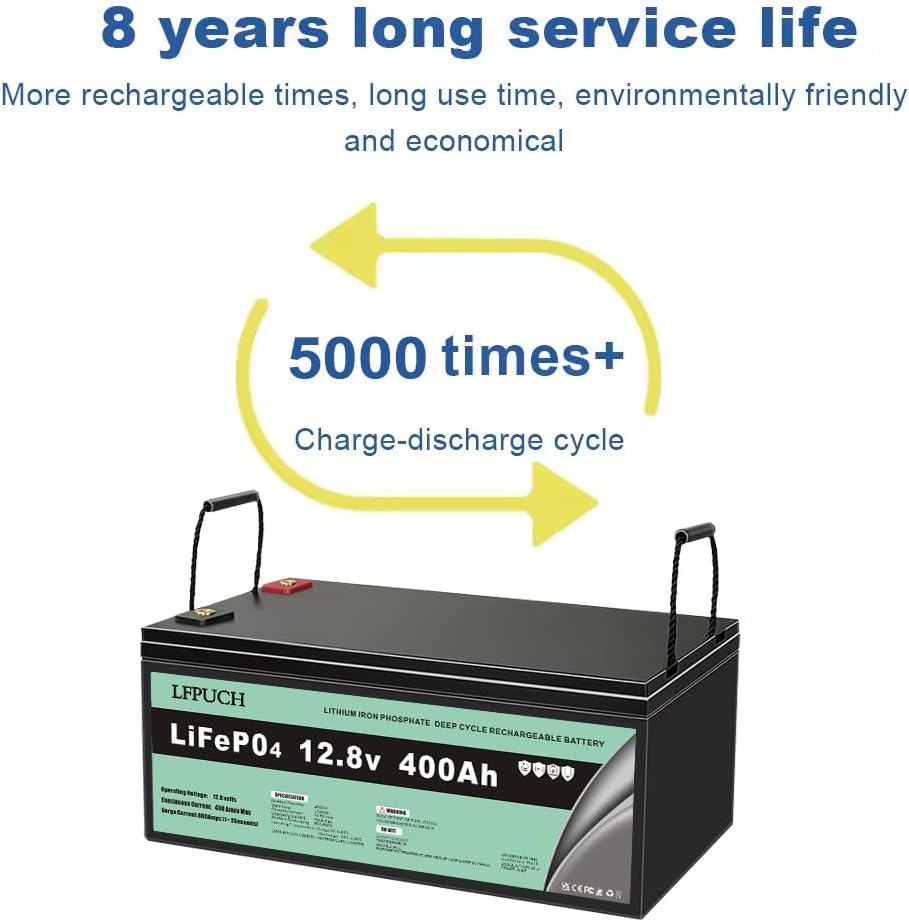 LiFePO4 Batterie 12V 400Ah, Lithium Eisenphosphat anstelle von Auto AGM oder Deep Cycle-Batterie, für Wohnmobil, Boot, Solaranlage, usw