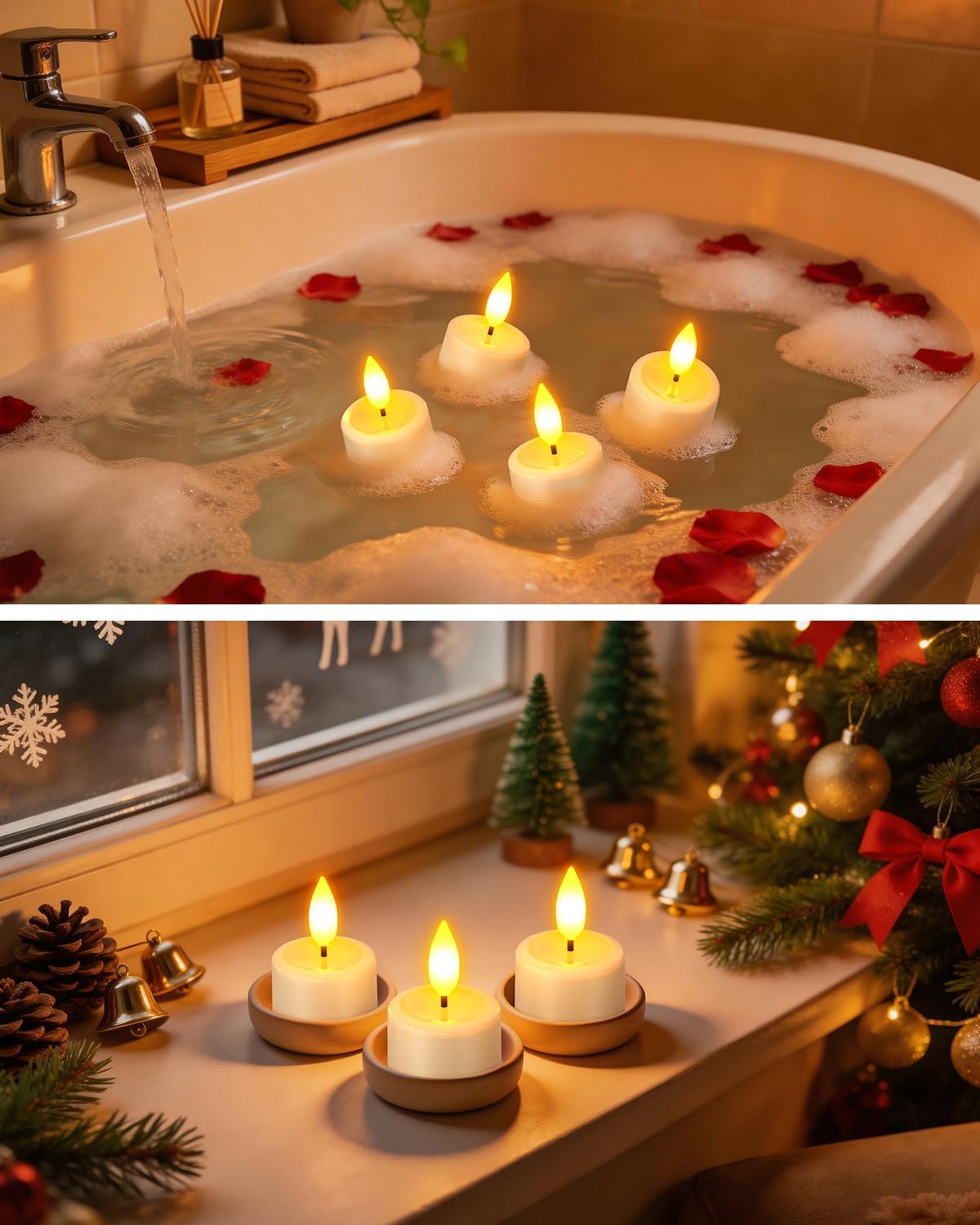 SoulBay Magnetische flammenlose Kerzen, wasserdicht, flackernde LED-Teelichter, Votivkerzen mit Ladestation, Fernbedienung, Timer für Badezimmer, Laterne, Urlaub, Weihnachtsdekoration, Kobalt-Batterie