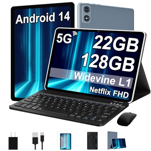 Tablet 2024 da 10 pollici Android 14 tablet con tastiera, 22 GB RAM 128 GB ROM, Widevine L1, Octa Core, batteria 8000 mAh, WiFi 5G, display HD IPS, TF 1 TB, GPS, mouse, custodia, sblocco facciale, : Informatica