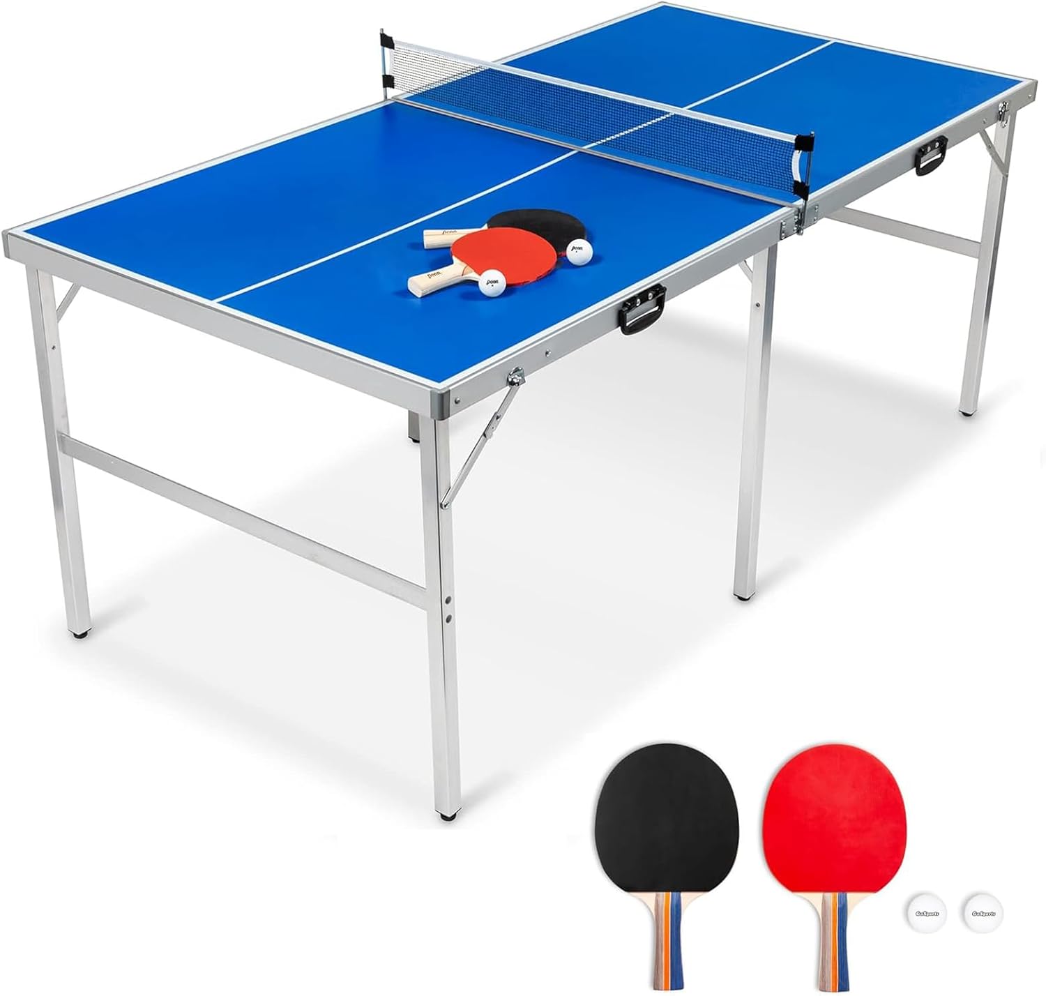 Tavolo da ping pong pieghevole da interno Tavolo da ping pong portatile con rete, palline, racchette, blu 180 x90 x76 cm