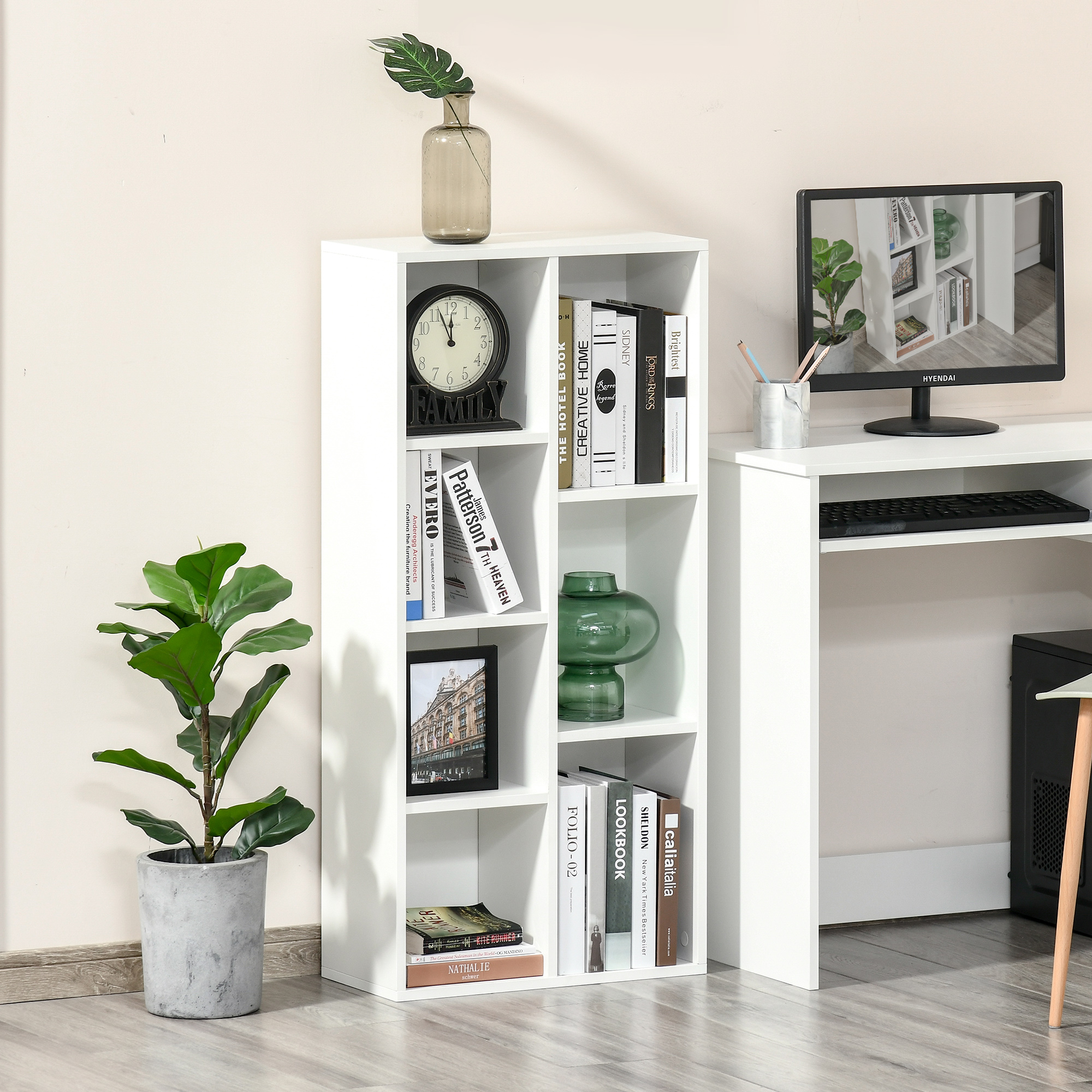 HOMCOM Aufbewahrungsregal Bücherregal Regal 7 Würfel für Innenraum, Wohnzimmer, Schlafzimmer - 50B x 24T x 106H cm, weiß
