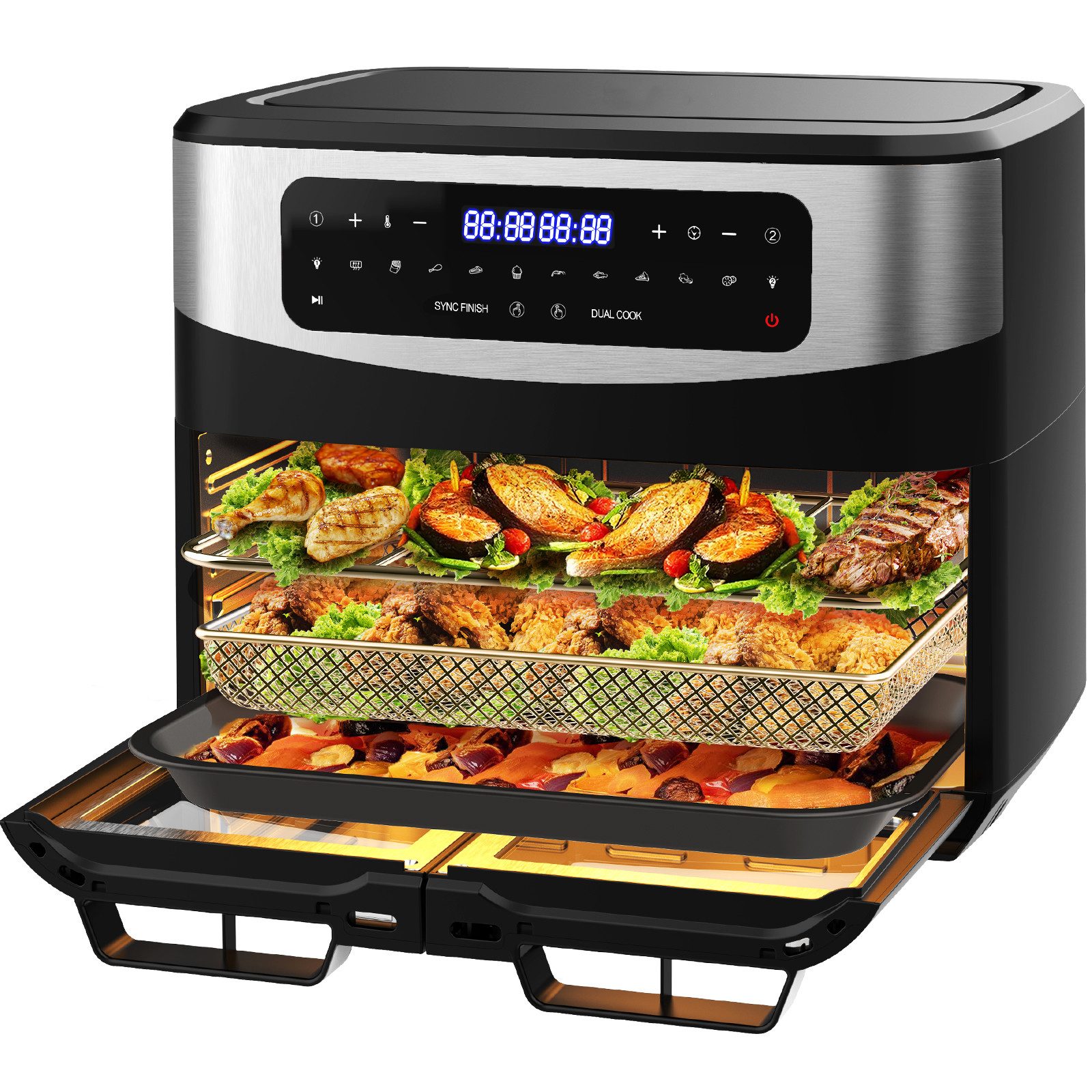 Heißluftfritteuse 12L Dual Zone, Airfryer mit Sichtfenster, LED-Touch, 10 Programmen, gesund & fettarm