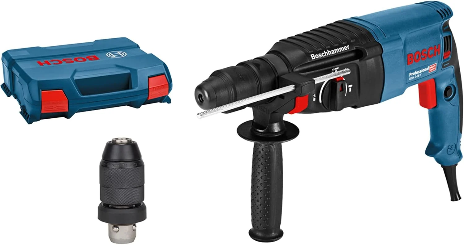 Bosch PRO Bohrhammer GBH 2-26 F (Leistung 830 Watt, Wechselfutter SDS-plus, inkl. Zusatzhandgriff, Tiefenanschlag, Maschinentuch, Handwerkoffer)