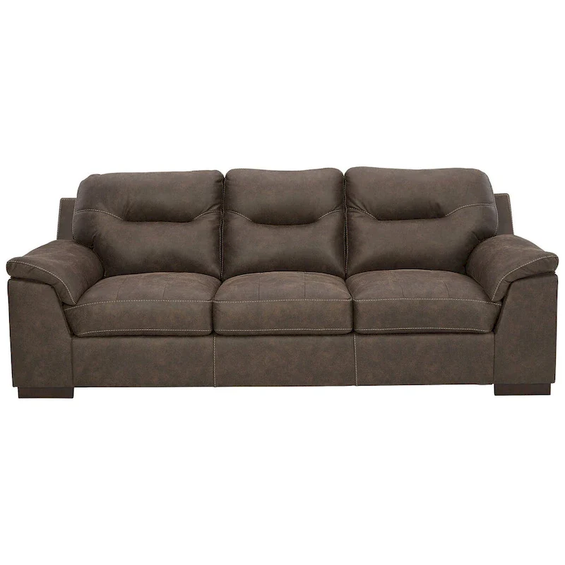 Pebble Brown Faux Leather Sofa with Tufted Styling & Pillow Top Armrests