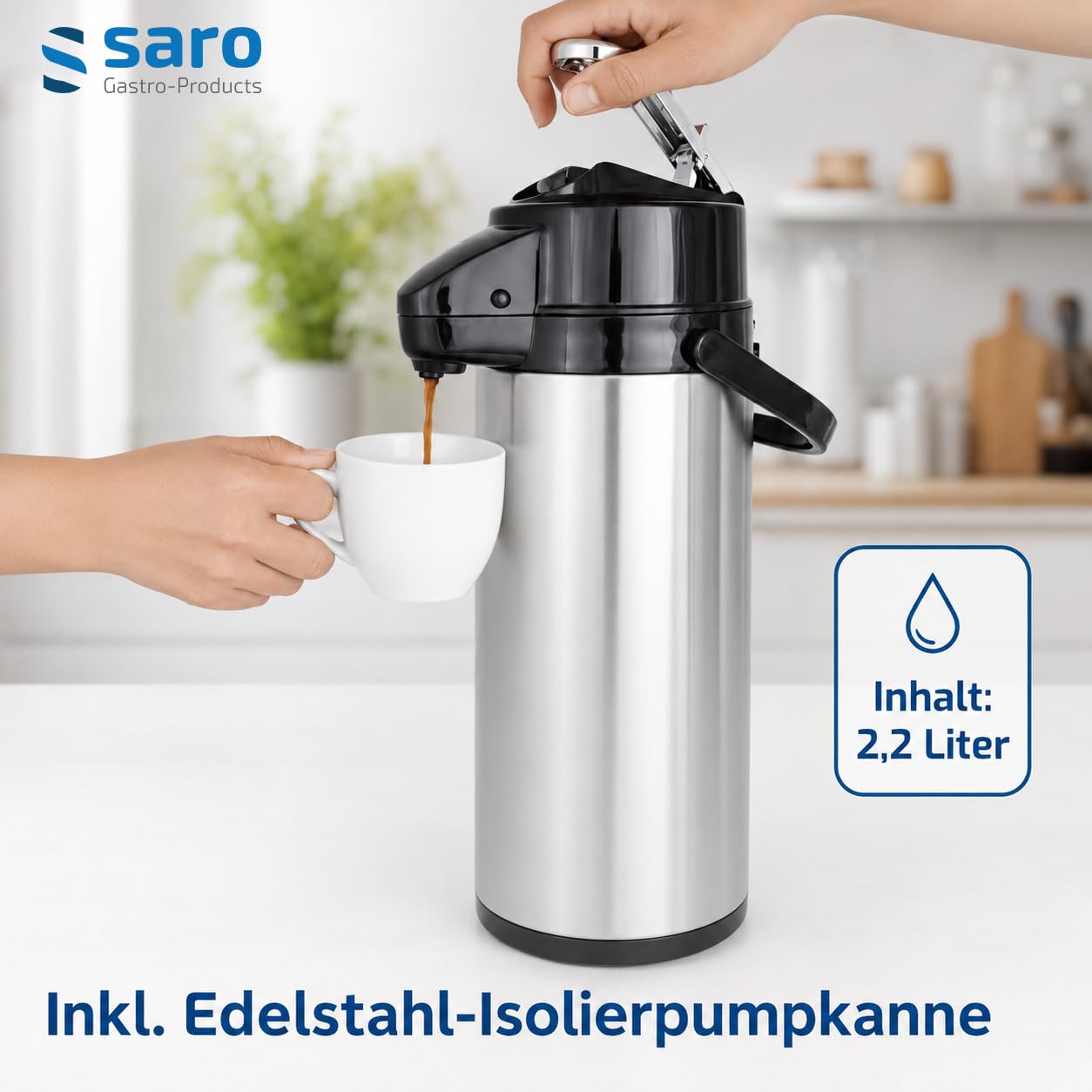 Kaffeemaschine mit Edelstahl-Isolierkanne 2,2 L, Modell THERMO 24, 2,069 kW, Brühzeit 5–6 Min, Trockenlaufschutz