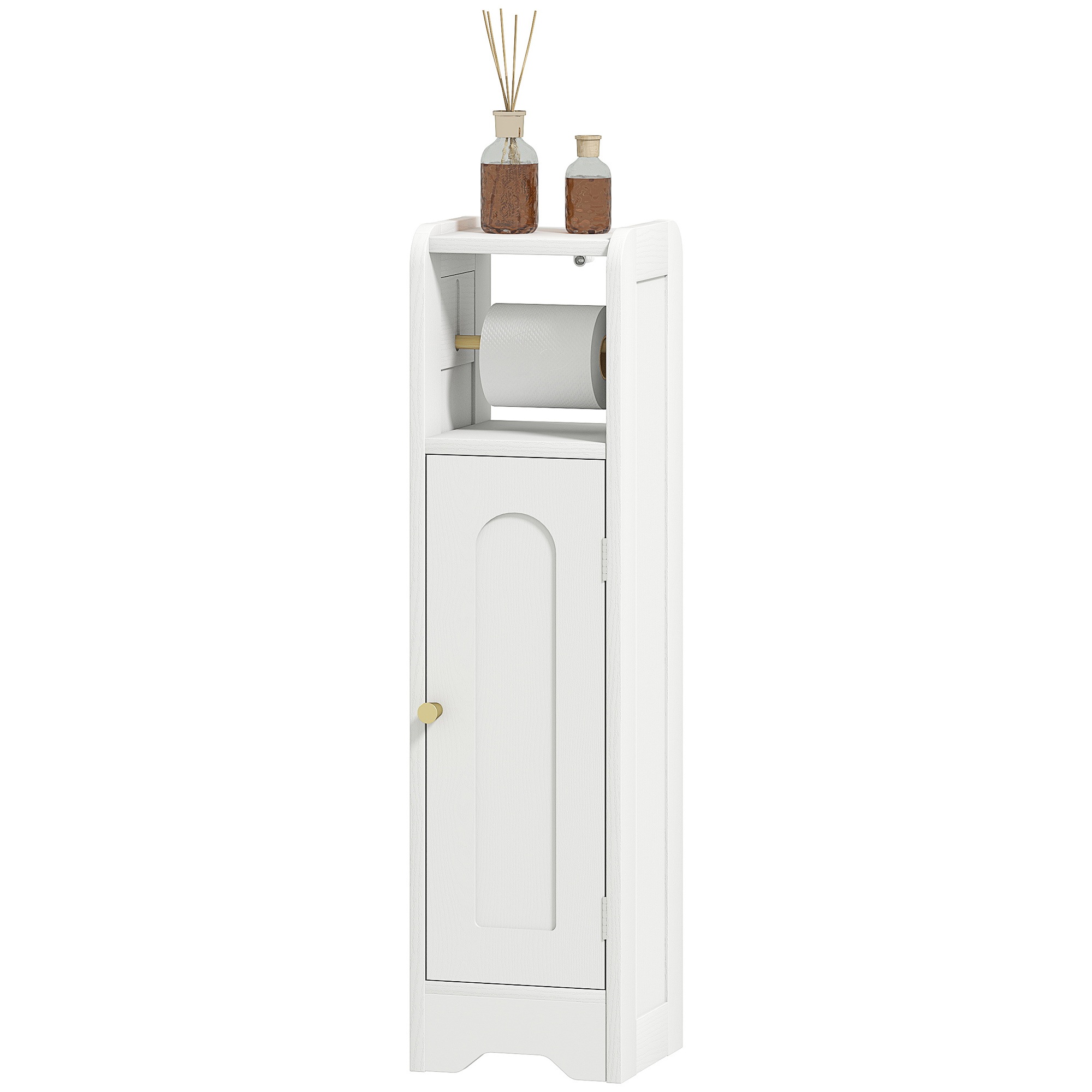HOMCOM Badezimmerschrank WC-Toilettenaufbewahrung schmal mit verstellbarem Regal Platzsparend für kleine Räume weiß