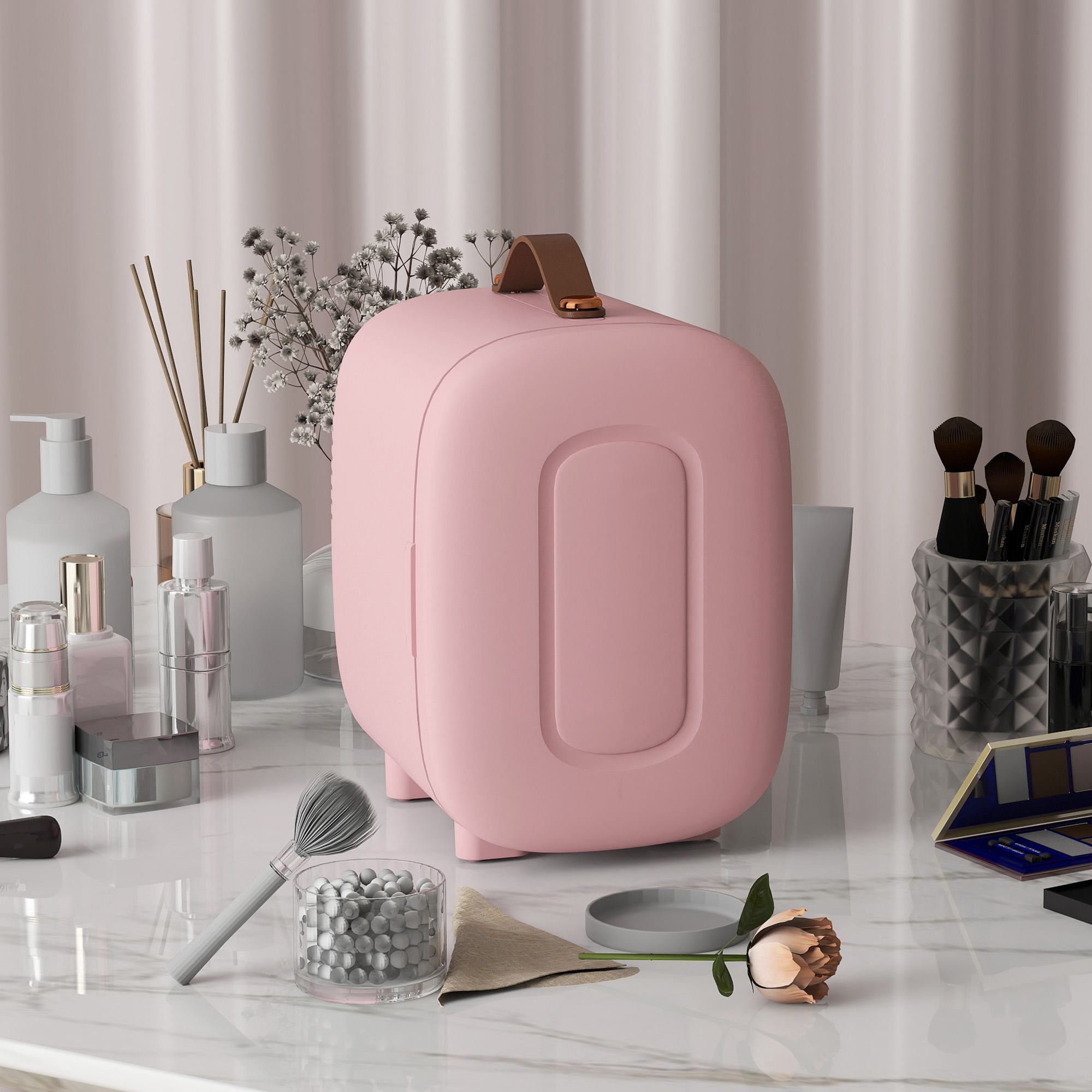 HOMCOM Mini Kühlschrank Kühlschrank Beauty Fridge, 4 L Fassungsvermögen, 20,3 x 26,3 x 28 cm, Rosa