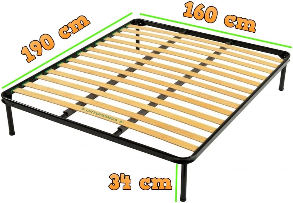 Generico Rete Letto Matrimoniale 160x190 cm – Ortopedica e Resistente – Doghe in Legno Multistrato, Telaio in Ferro Robusto – Made in Italy, Qualità 100% Italiana