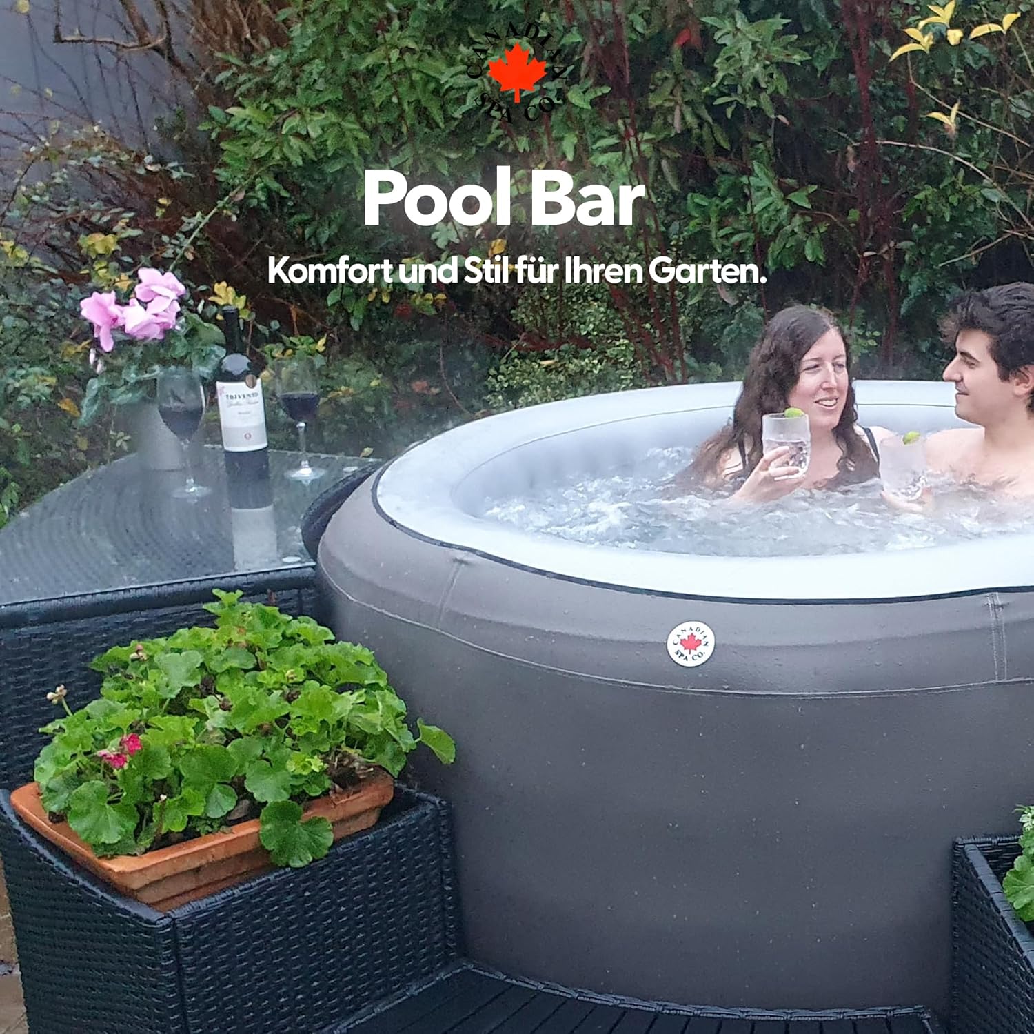 CANADIAN SPA CO. Bar für Pool, Randmöblierung für runde Whirl Pools und Hot Tubs, Randmöbel-Kollektion, Korbgeflecht wetterfest, Aluminiumrahmen rostsicher
