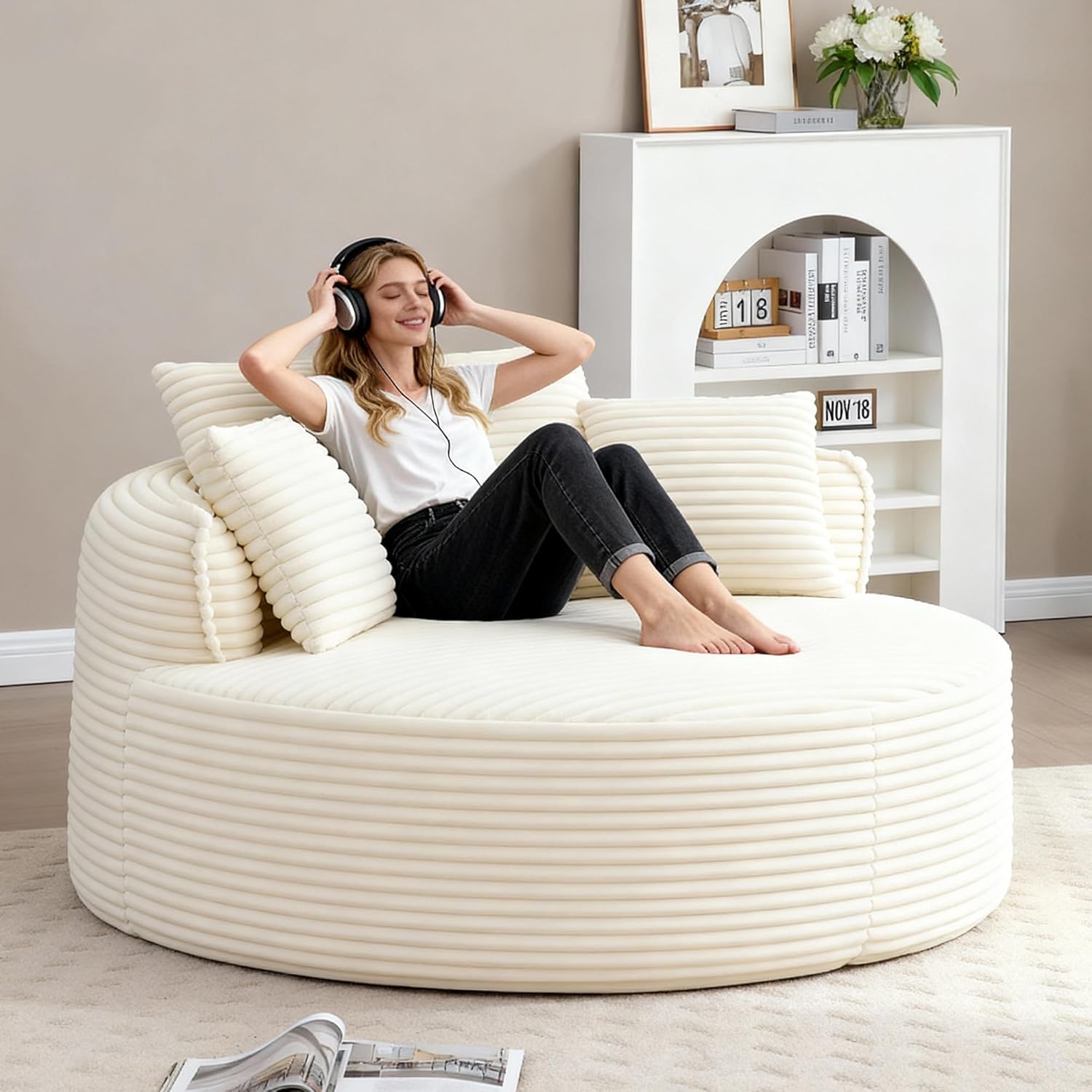 Oversized Round Chair Lounge Chaise Indoor, 53.5