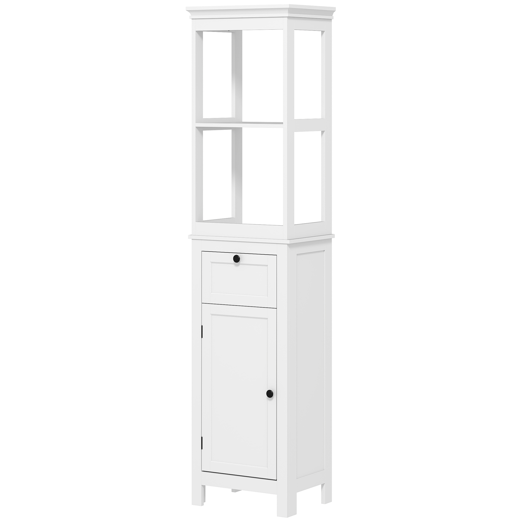 HOMCOM Badezimmerschrank hoher Schrank mit 2 Regalen, 1 Schublade und 1 Schrank - 40 x 30 x 165 cm, weiß