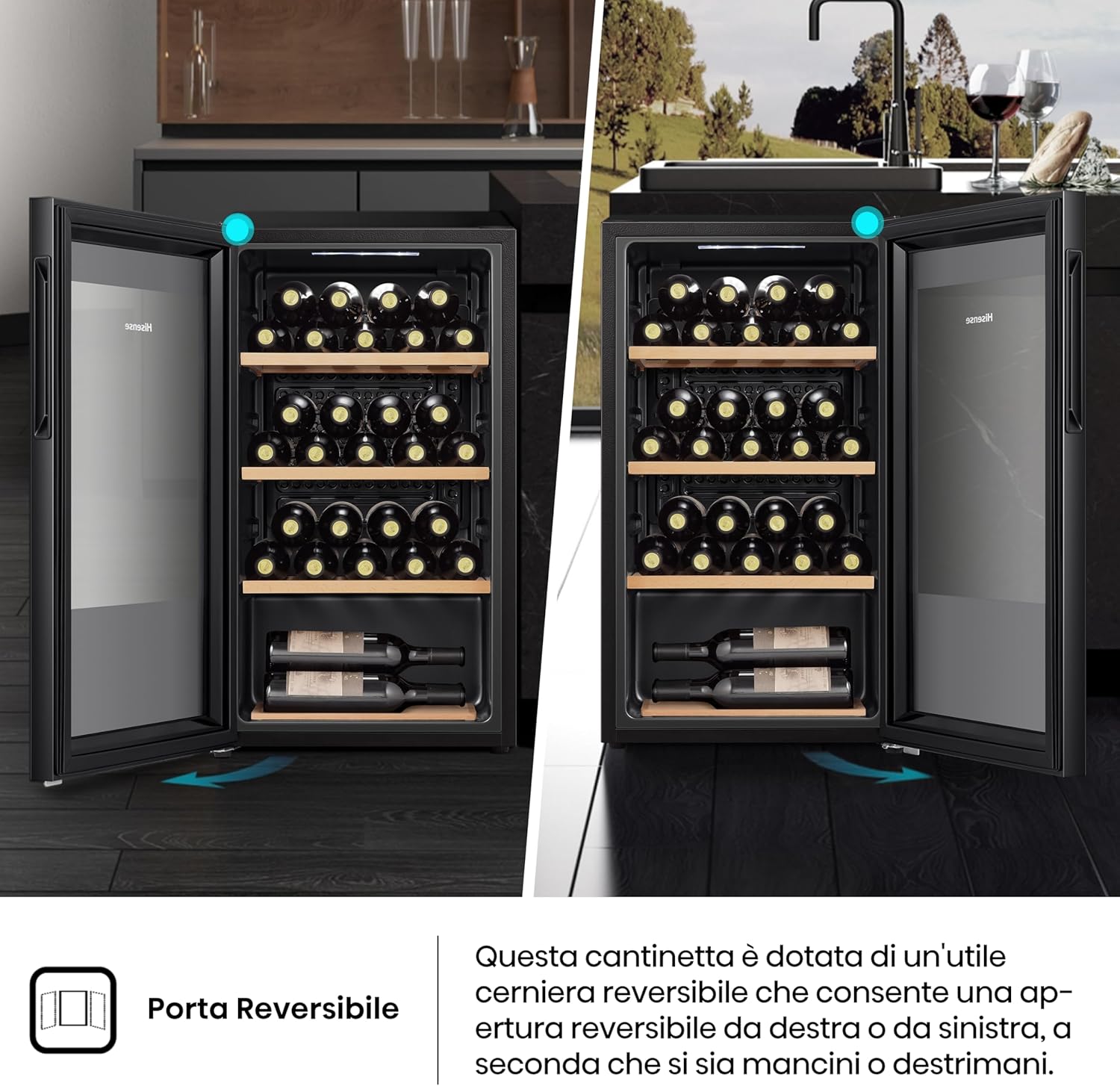 Hisense MWC4894GF Wine Cellar 30 Bottles, Monotemperature, Anti-UV Glasses, Wooden Shelves, Touch Display, LED Lighting, Year 2023