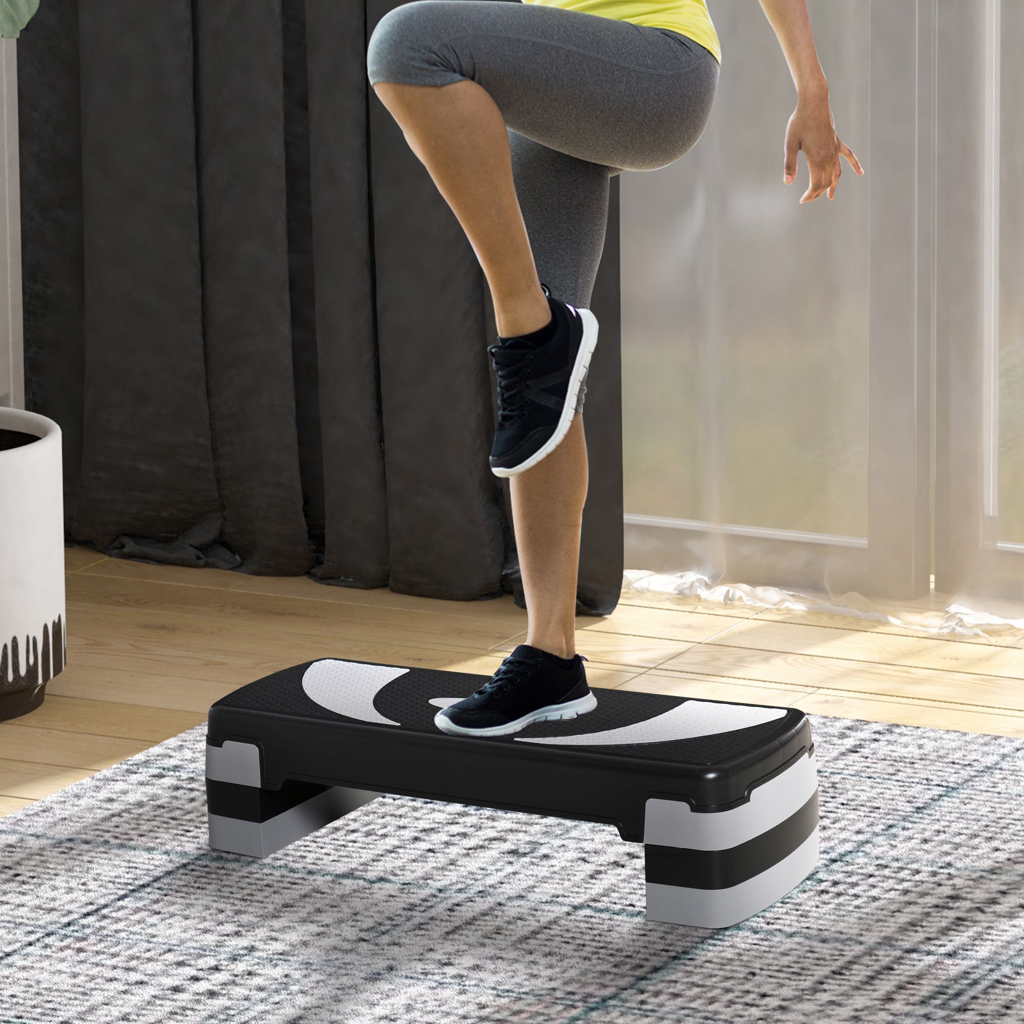 HOMCOM Aerobic-Stepper 3-stufig höhenverstellbar 80 x 31 x 20 cm Schwarz+Grau