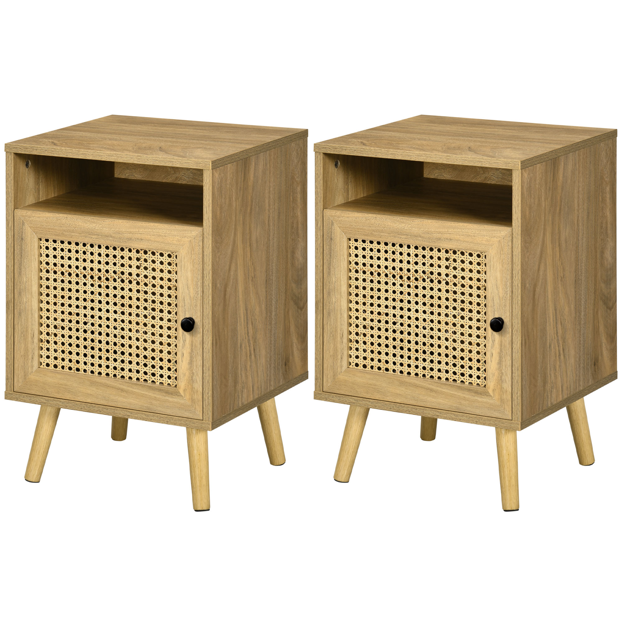 HOMCOM Nachttisch Nachtschrank mit Schrank Tür Rattan Flechtwerk und Fach Vintage Design 39 x 35 x 60 cm Natur