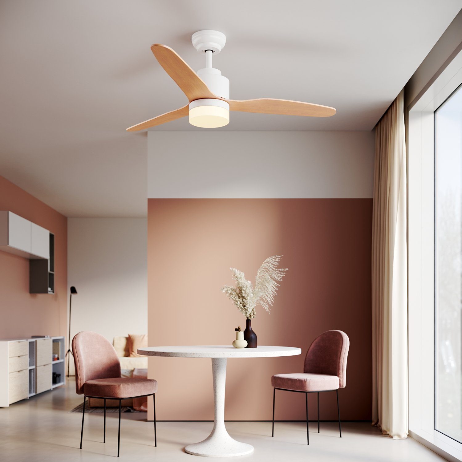 Deckenventilator Deckenventilator, mit Licht und Fernbedienung, Weiß / Schwarz