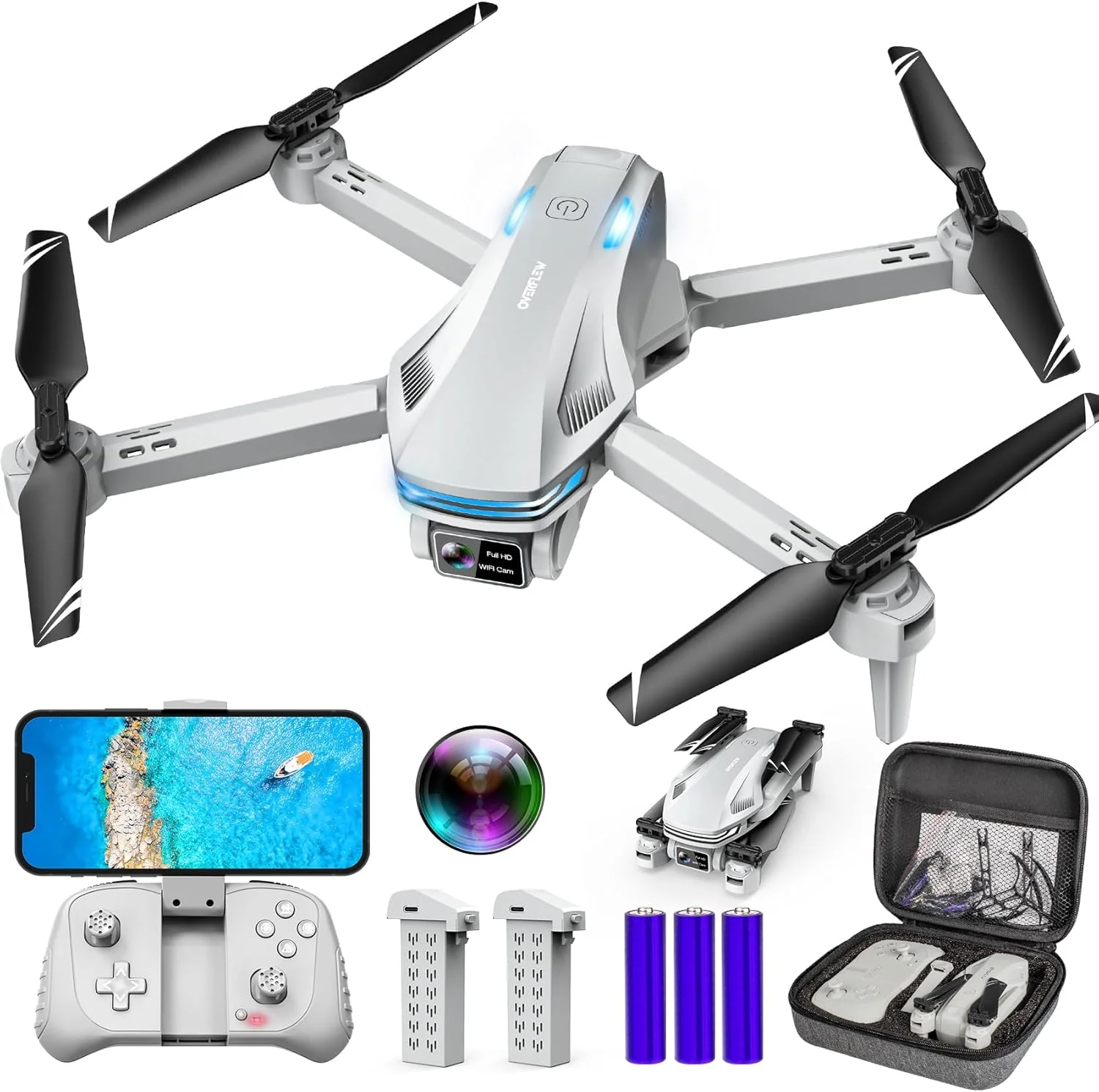 Drone with Camera for Adults, HD FPV Drones with Upgrade Altitude Hold, One-Key Take Off/Landing, Voice Control, Headless Mode, 2 Batteries, Toys Gifts for Teen Boys Girls, Beginner