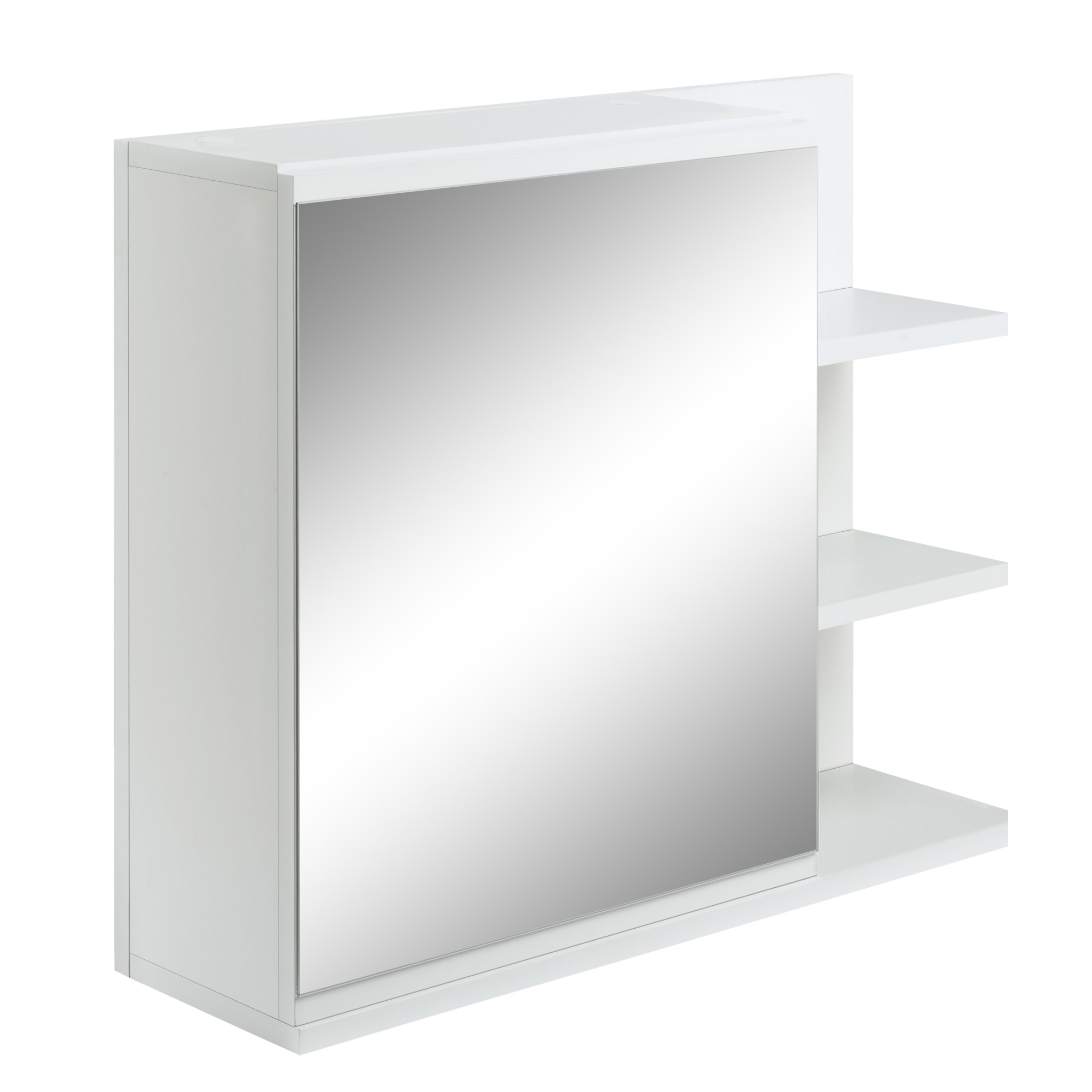 kleankin Badezimmerspiegelschrank mit Regal 3 Seitengestelle Wandmontage-Set enthalten Weißes Holzdesign