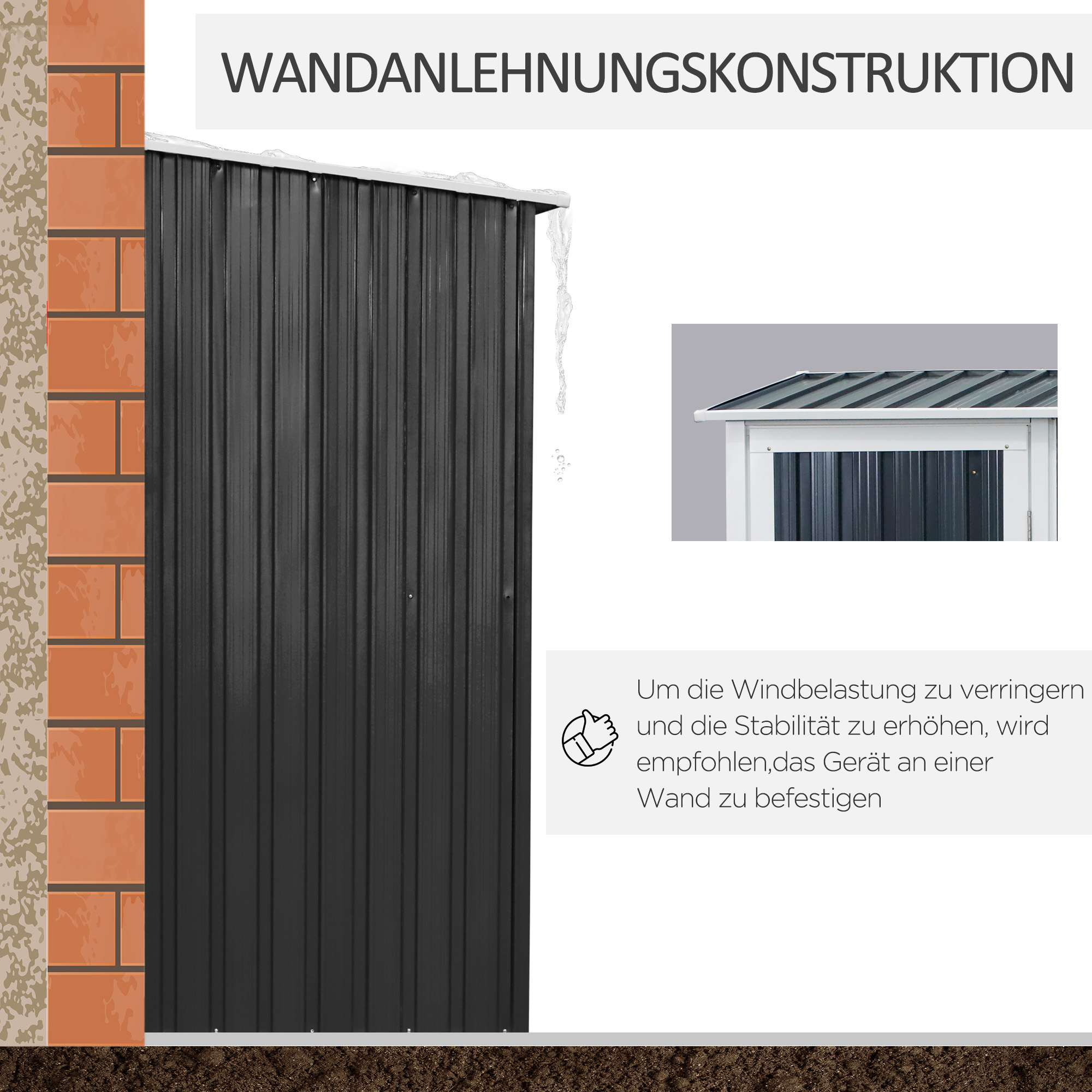 Outsunny gereedschapsschuur tuinhuisje gereedschapsschuur met deur buiten staal donkergrijs 142 x 84 x 189 cm