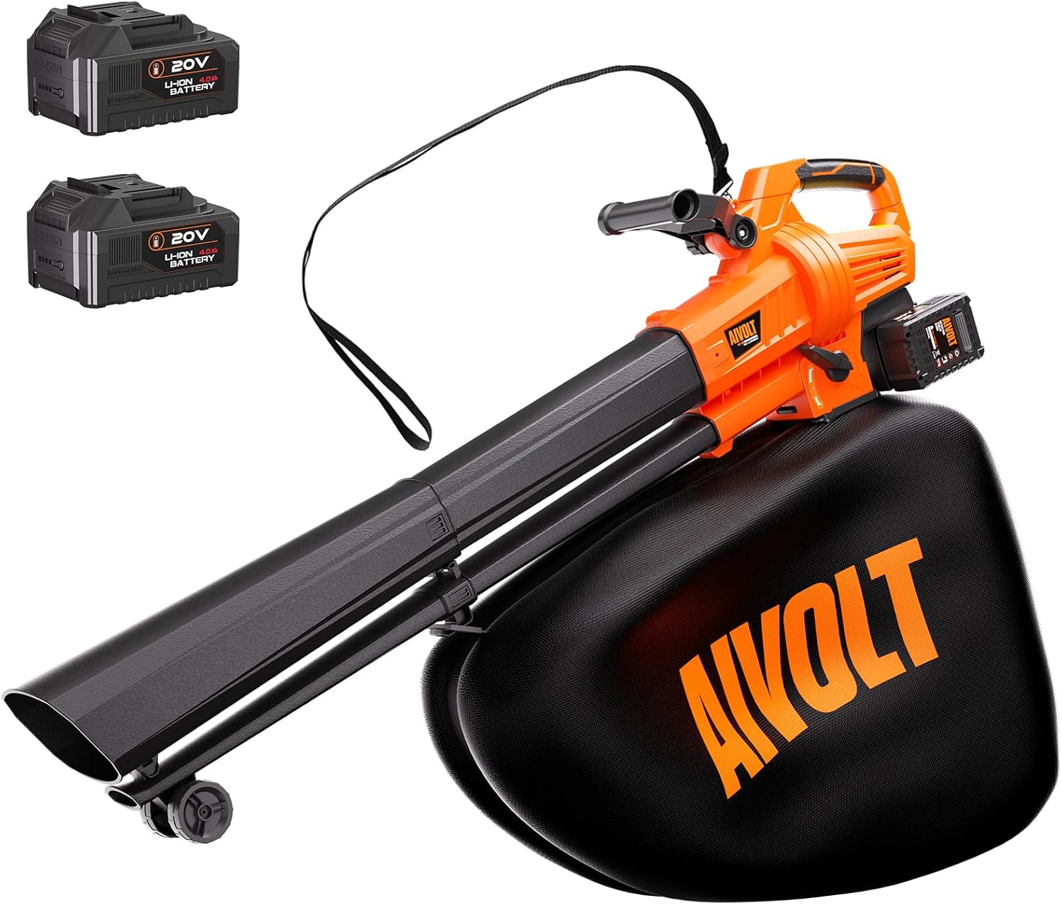 AIVOLT Laubbläser, 4.0 Ah, Schwarz, Akku Laubsauger mit 2X Akku und Ladegerät