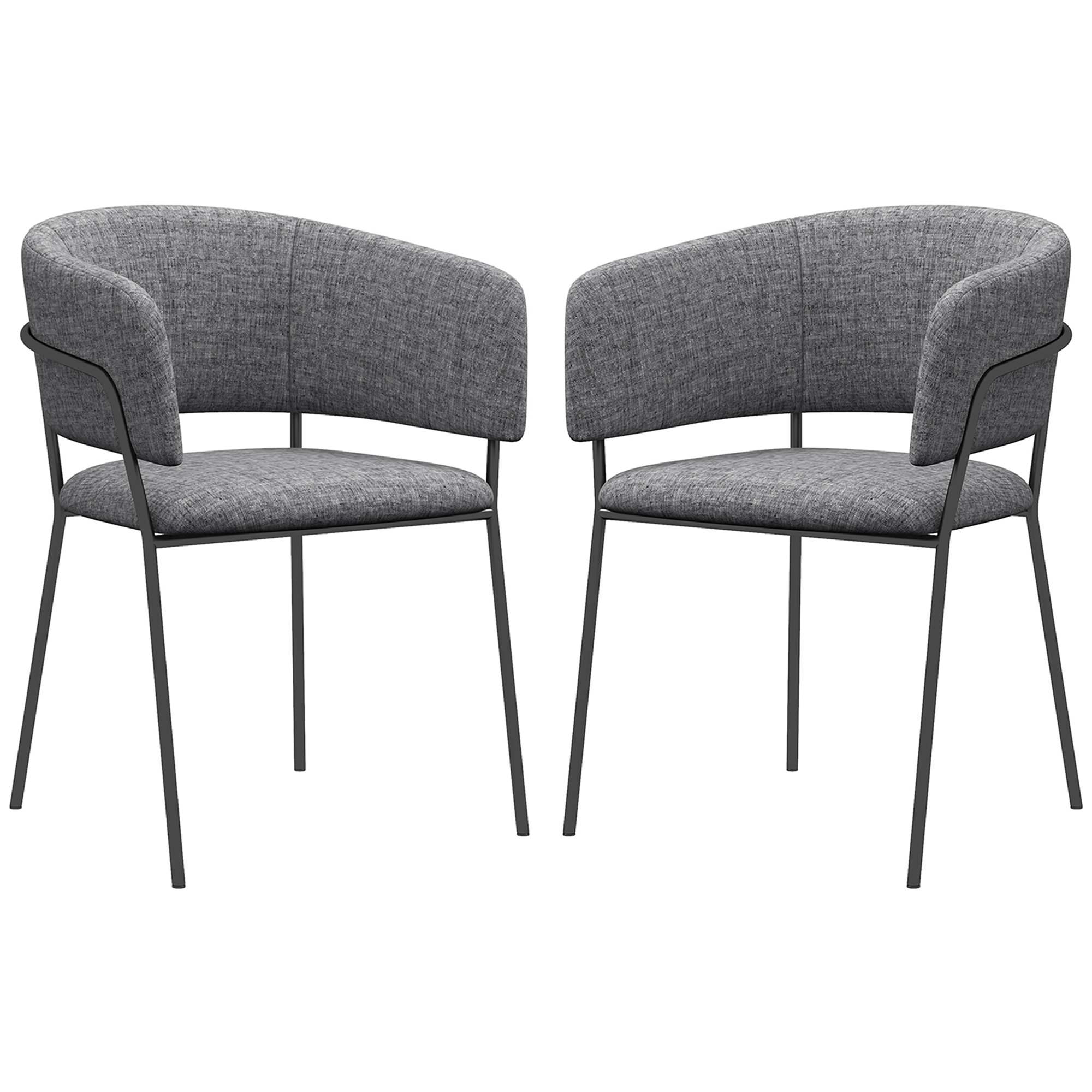 HOMCOM 2er Set Esszimmerstühle mit Stahlbeinen, gepolsterter Sitzfläche aus Leinenstoff, grau