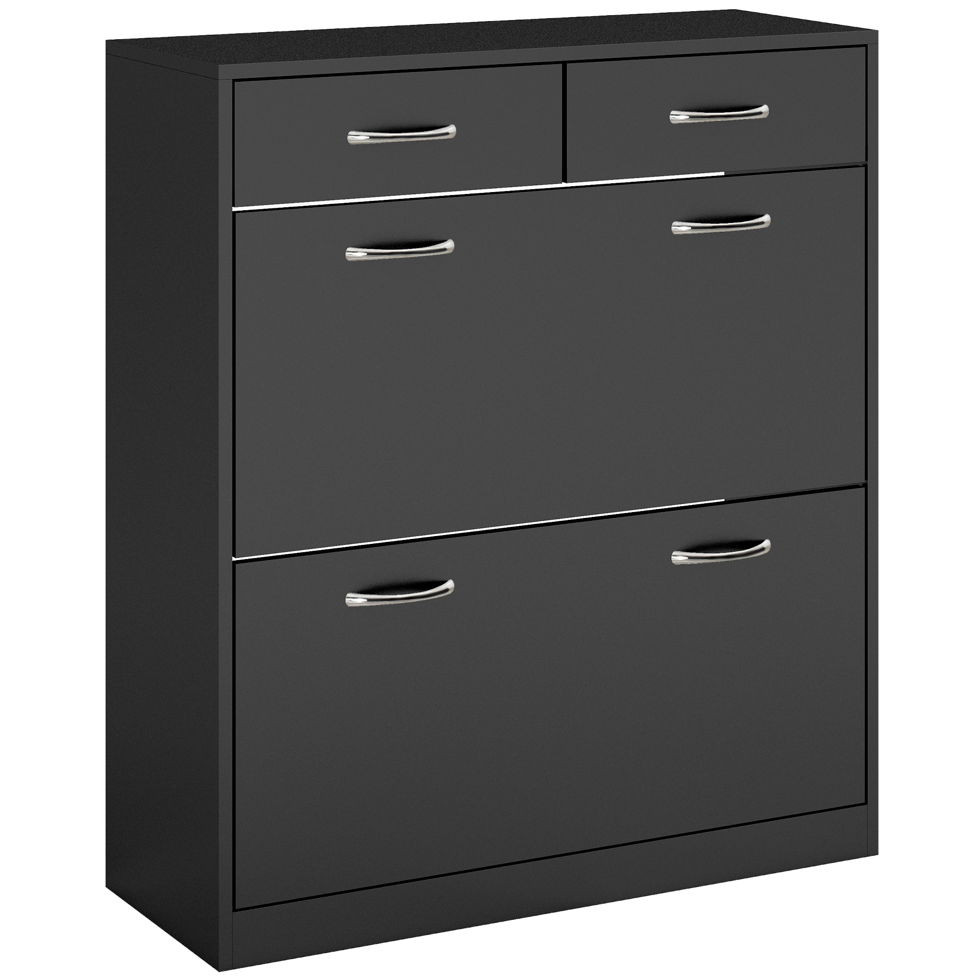 HOMCOM Schuhkommode für 12 Paar mit 2 Verstellbaren Innenregalen und 2 Schubladen, aus Holz, 80x30x91,5 cm, Schwarz