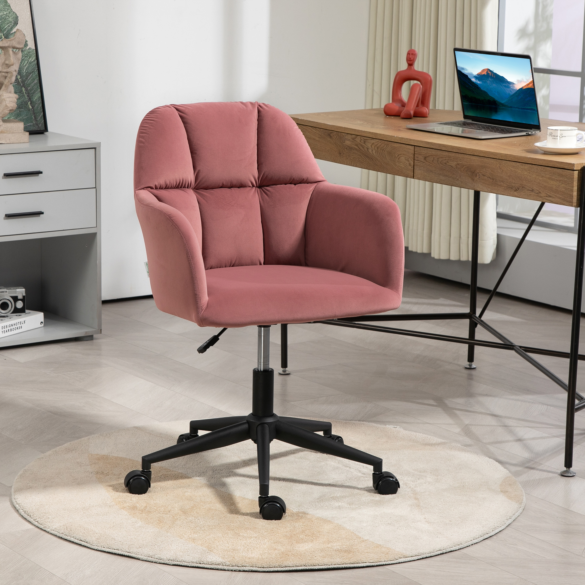 Vinsetto Bürostuhl, ergonomisch, höhenverstellbar, drehbar, Samtoptik, bis 120 kg, Rosa