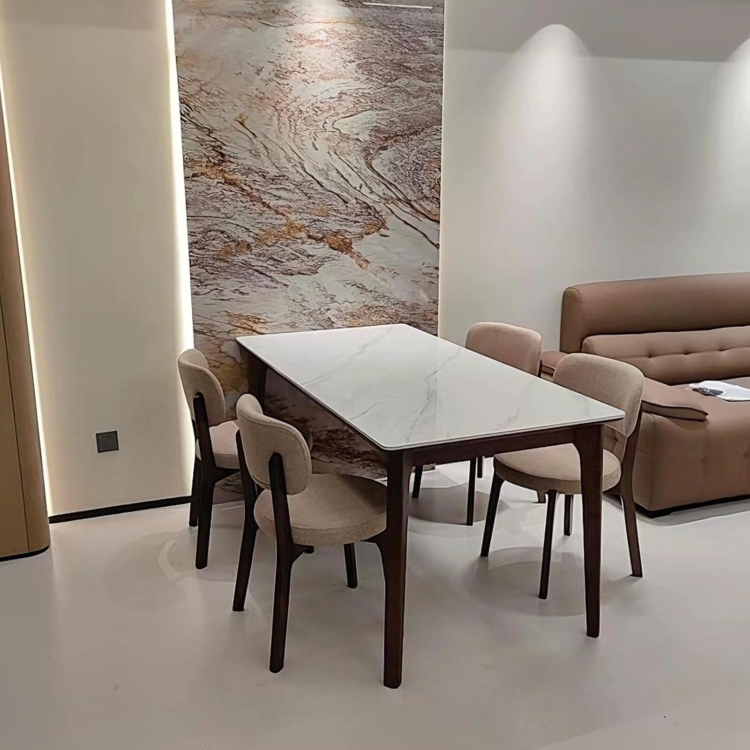 Set di 6 sedie da pranzo moderne in legno, con schienale curvo, gambe in legno massello, per sala da pranzo, cucina, ristorante (gambe in noce/grigio scuro)