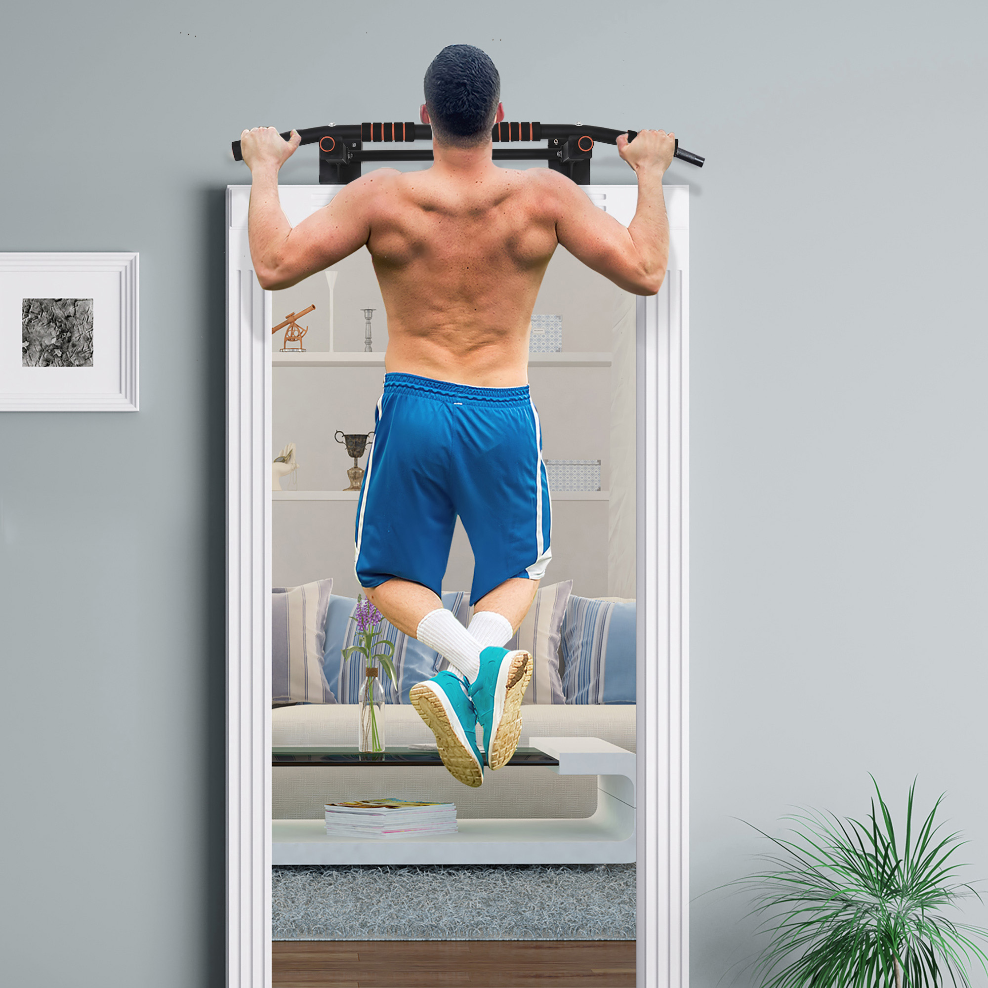 HOMCOM Klimmzugstange Fitnessstange aus Stahl maximale Belastung 120 kg Wandmontage 94 x 51 x 18 cm schwarz
