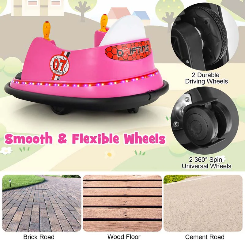 12V Toddler Bumping Car Battery Powered Baby Ride On Bumper Car With Dual Joysticks Flashing Led Light Amp 360 Degree Spin