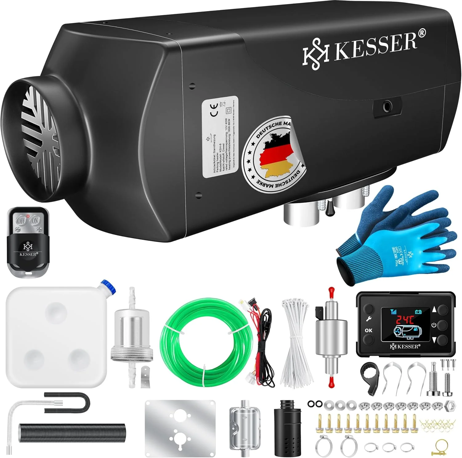 KESSER Standheizung Diesel 8kW Dieselheizung 12V/24V mit Timer, LCD-Display & Fernbedienung