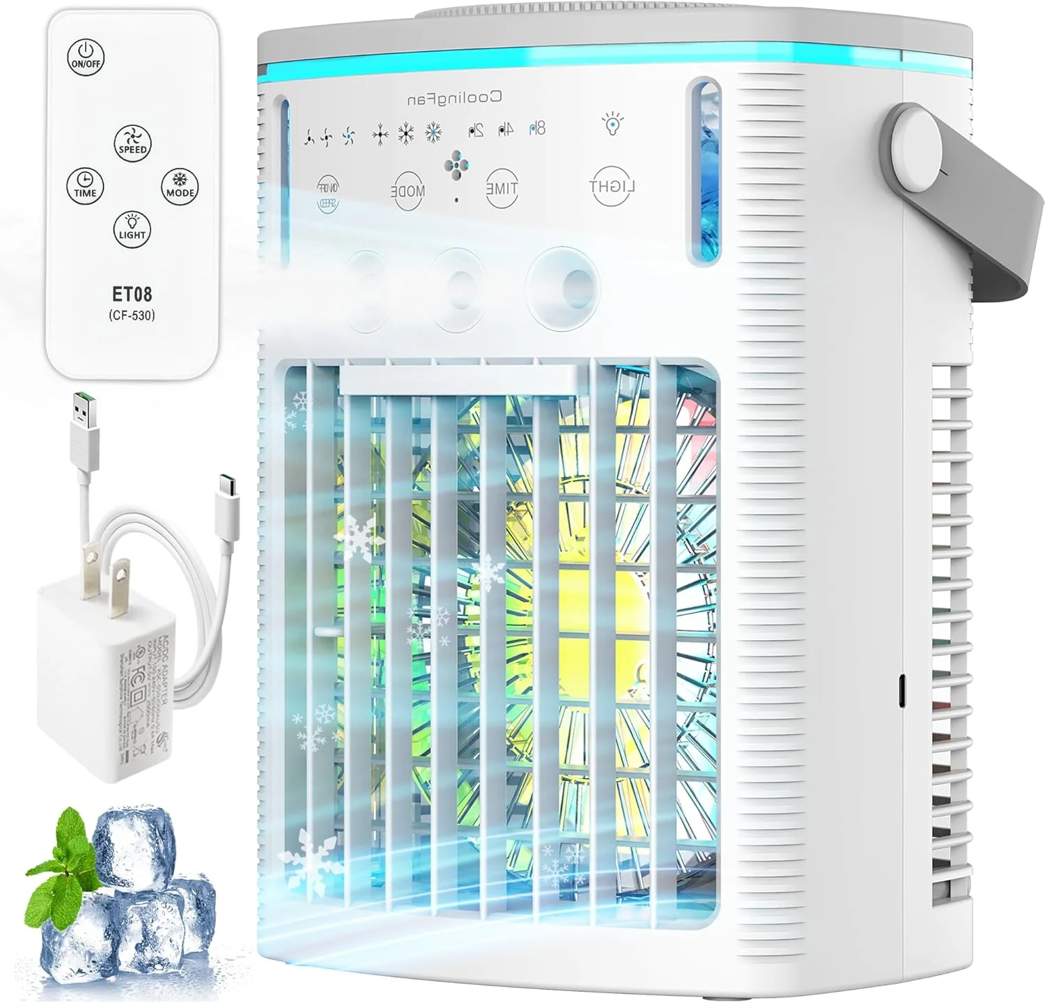 Portable Air Conditioners Fan,Small Cooler Evaporative Air Conditioner with Remoter,Mini Portable AC for Room Camping Car Office,3-in-1 Desktop Personal Mini Cooler with Colorful Night Light - Gray