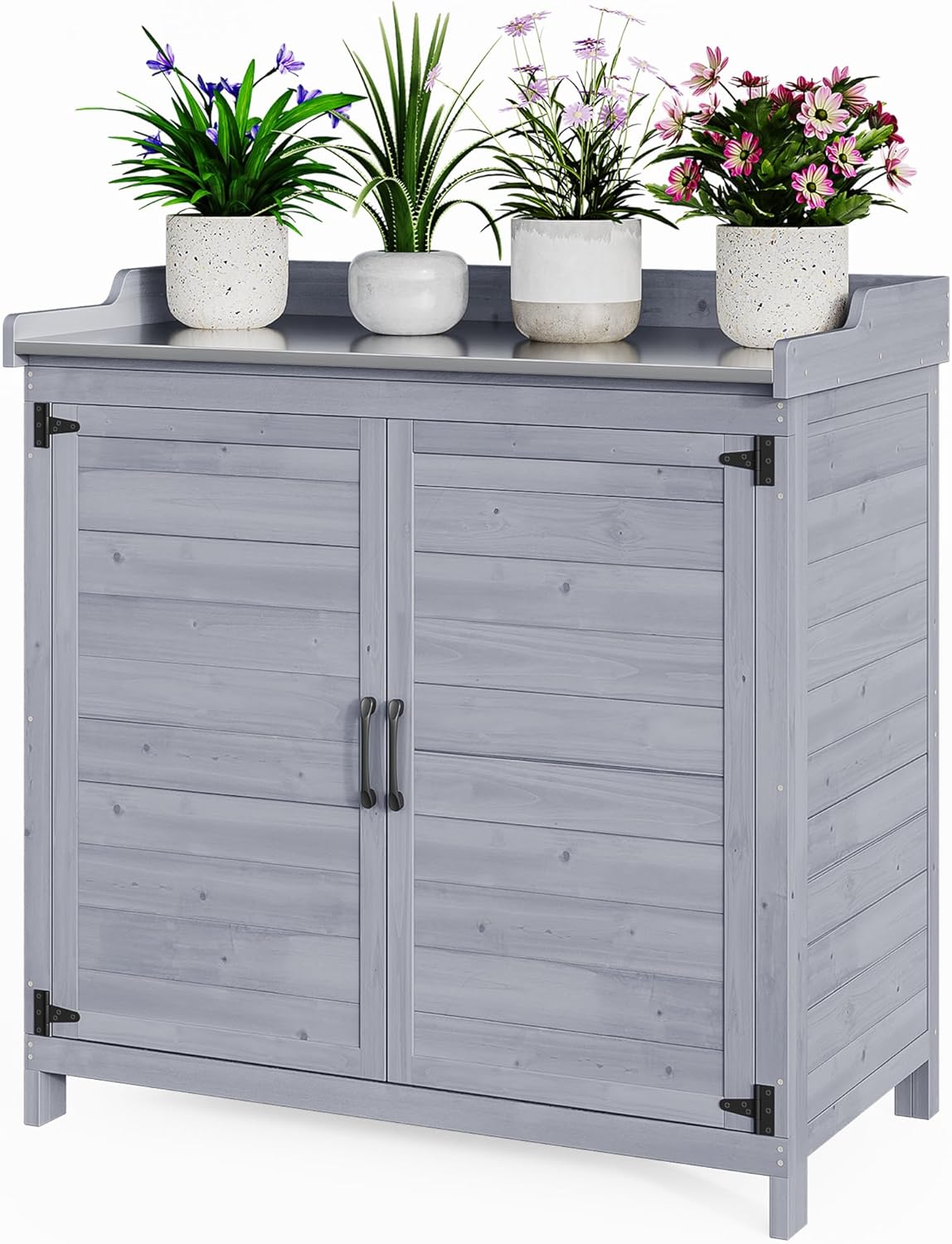 Bealife Tavolo per Piante con Mobile Base, Mobiletto da Giardino con Piano di Lavoro con 1 Ripiano Mobile per Uso Interno ed Esterno (Naturale, 98x48x95 cm)