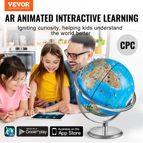 VEVOR Lernglobus 254 mm, interaktiver AR-Weltglobus mit AR Golden Globe APP, LED-Nachtbeleuchtung, 720°-Drehung, STEM-Spielzeuggeschenke für Kinder, kompatibel mit Android- oder iOS-Geräten (Sprache: Englisch)