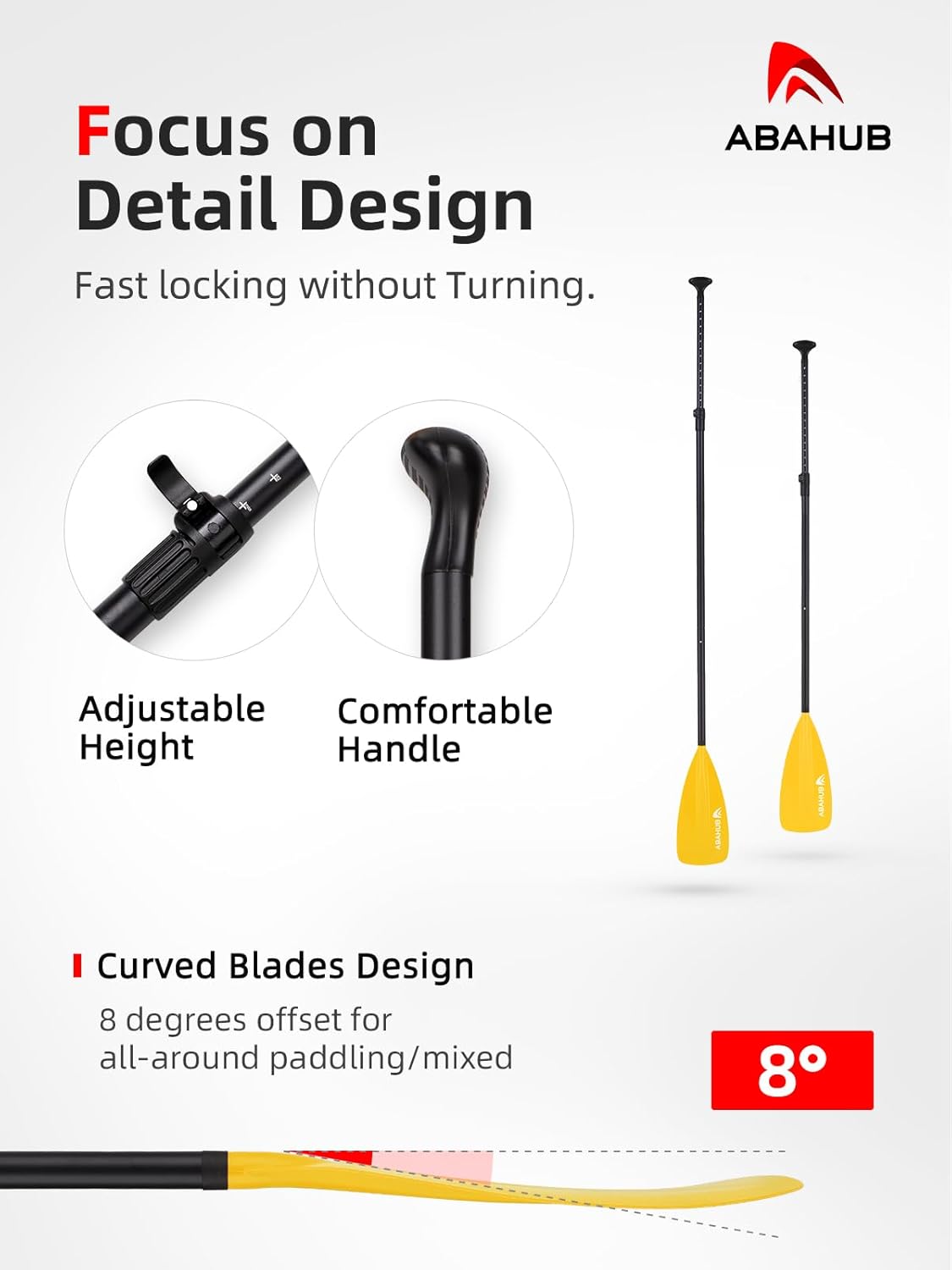 Abahub Pagaia SUP Alluminio Remi SUP Paddle Stand Up Paddle Telescopico 173-213 cm per Tavola da Surf Canoa SUP, Lama in Nylon di Plastica in Nero/Blu/Verde/Rosso/Arancione/Giallo