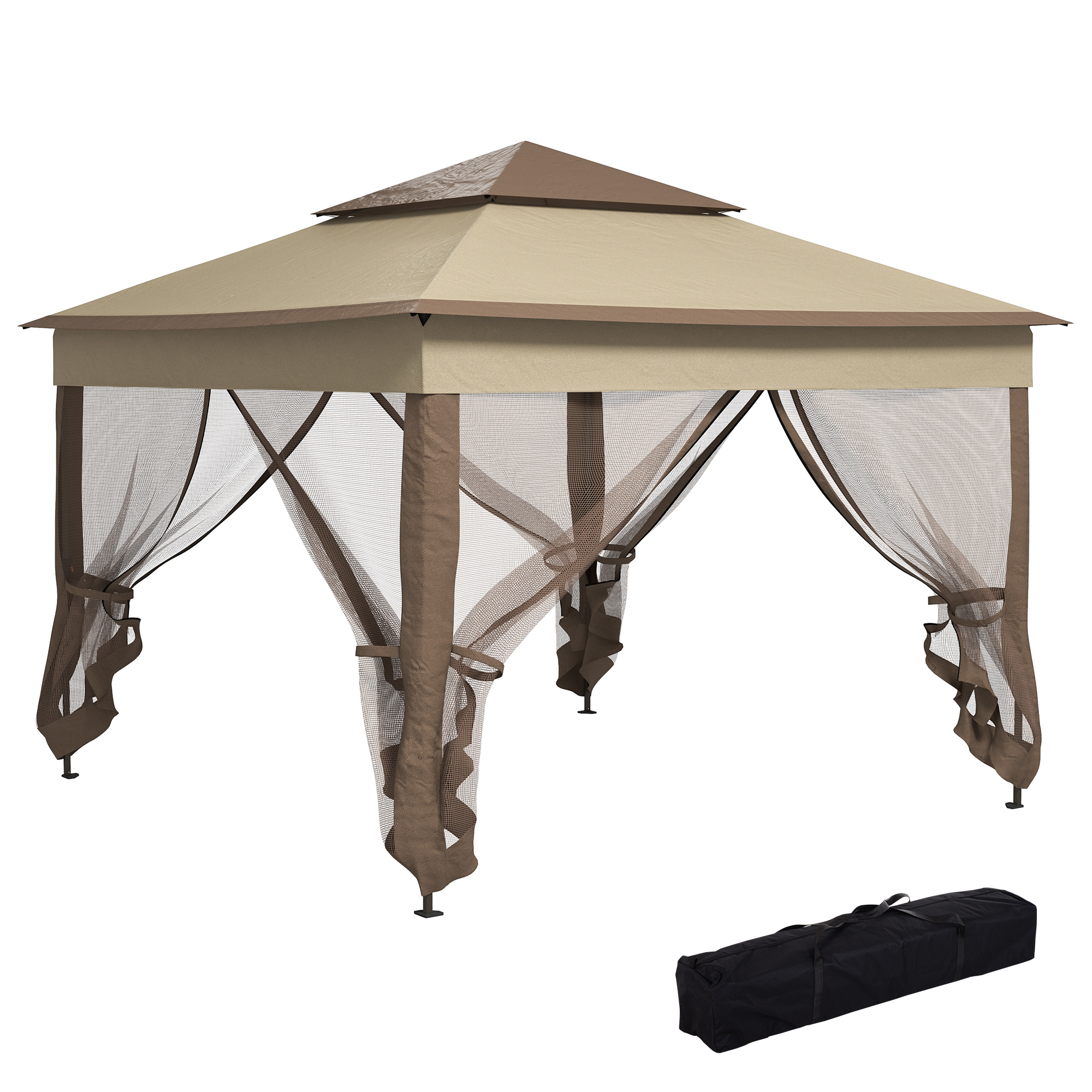 Outsunny Faltpavillon mit Seitenwänden Transporttasche Khaki 3,25 x 3,25 x 2,65 m