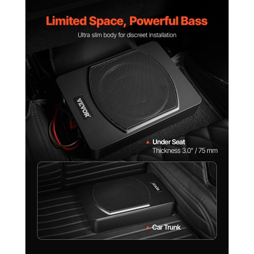 VEVOR Untersitz-Auto-Subwoofer 240W Schlankes Aktives Subwoofer-System 254mm