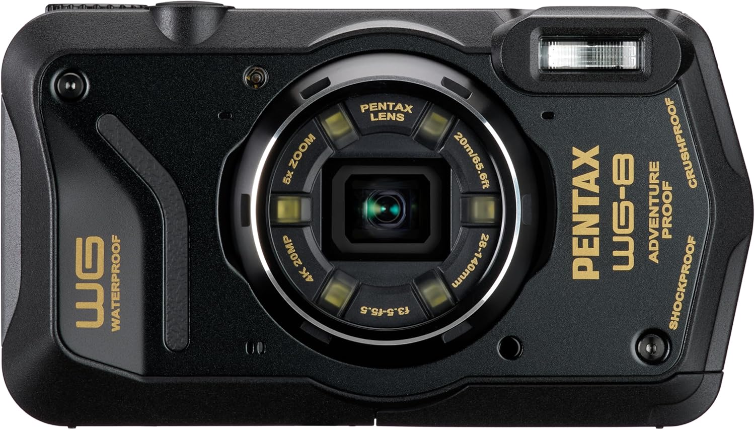 The black all-weather weather exploration camera features excellent waterproof, dustproof and shockproof capabilities, and is equipped with a versatile ring light suitable for macro photography and webcams.
