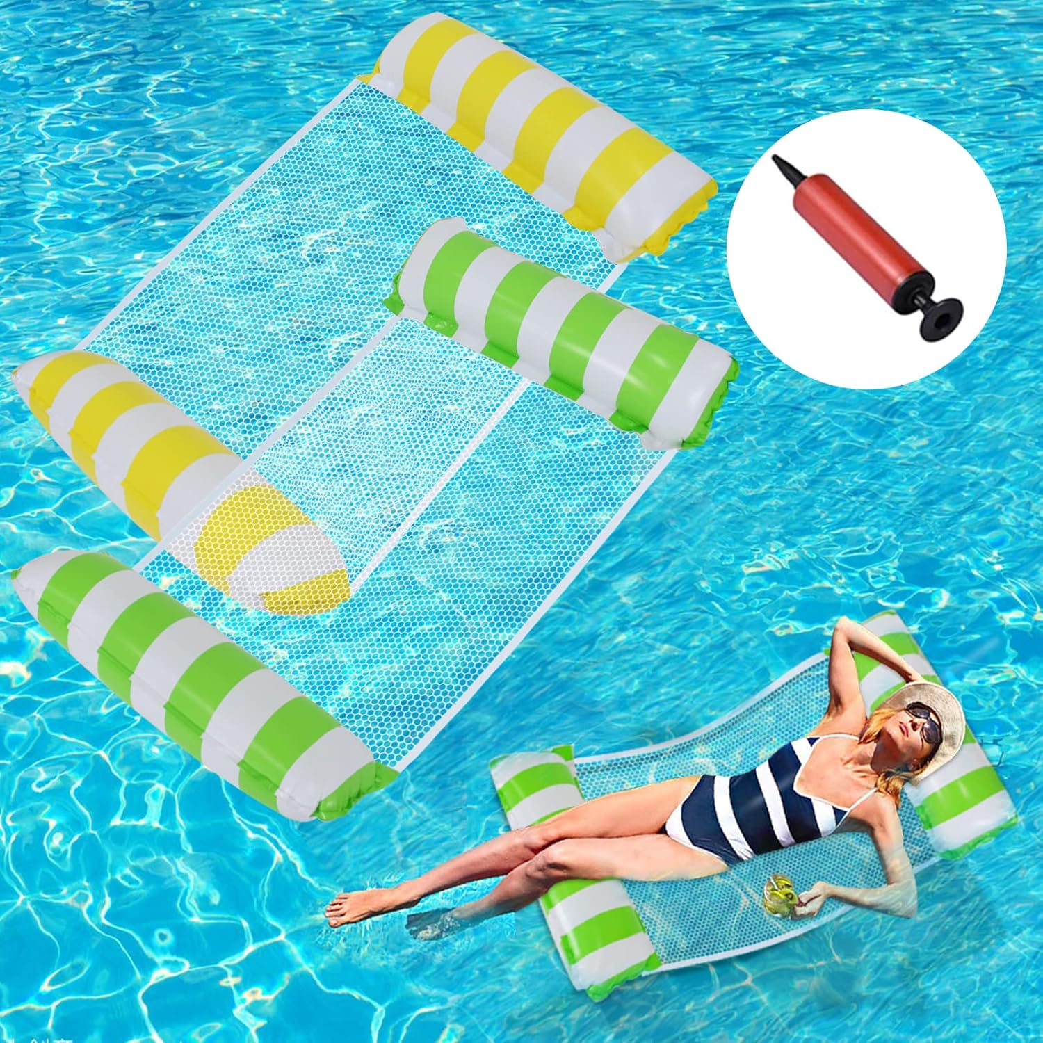 Inflatable Hammock, 2 Pieces Inflatable Inflatable Beach Bed Chair for Adults Swimming Pool Summer Sea