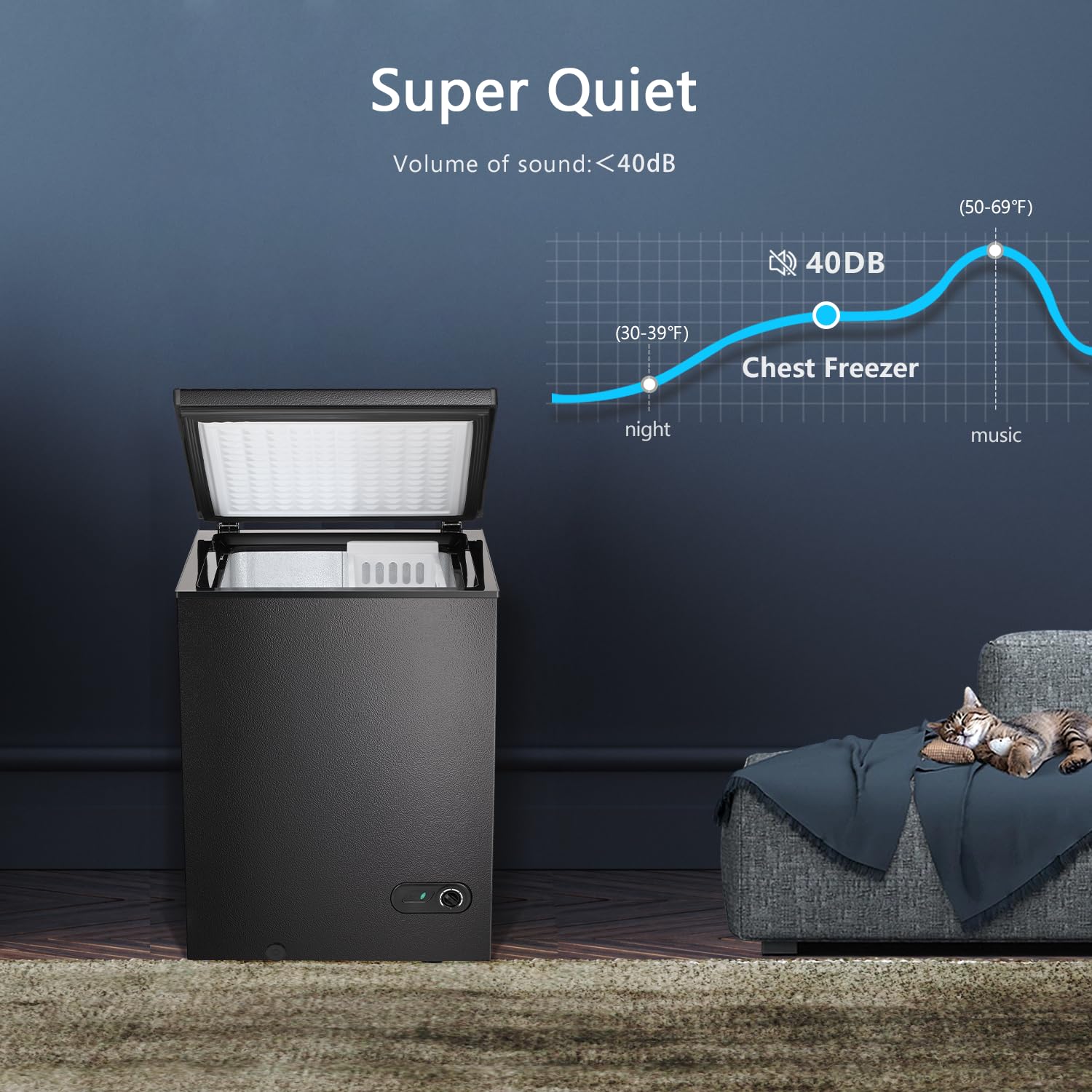 R.W.FLAME Chest Freezer 3.5 Cubic Feet with Baskets