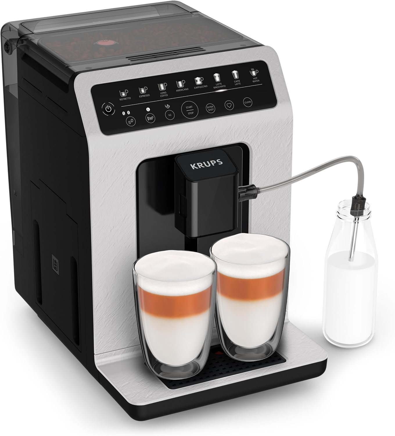 Krups Evidence ECOdesign Kaffeevollautomat mit Milchschlauch, 8 Getränke, 2-Tassen-Funktion, Recyceltes Material, Kaffeemaschine, Weiß/Schiefer, EA897A10